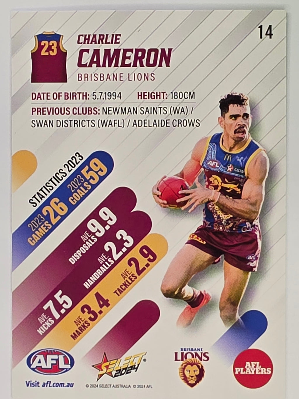 AFL 2024 Footy Stars | Base Card #14 | C. CAMERON | Brisbane Lions