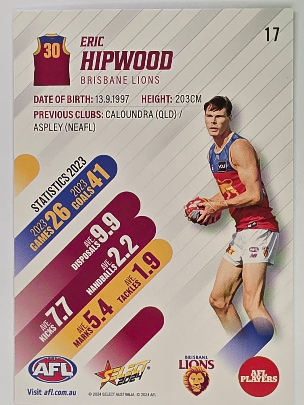 AFL 2024 Footy Stars | Base Card #17 | E. HIPWOOD | Brisbane Lions