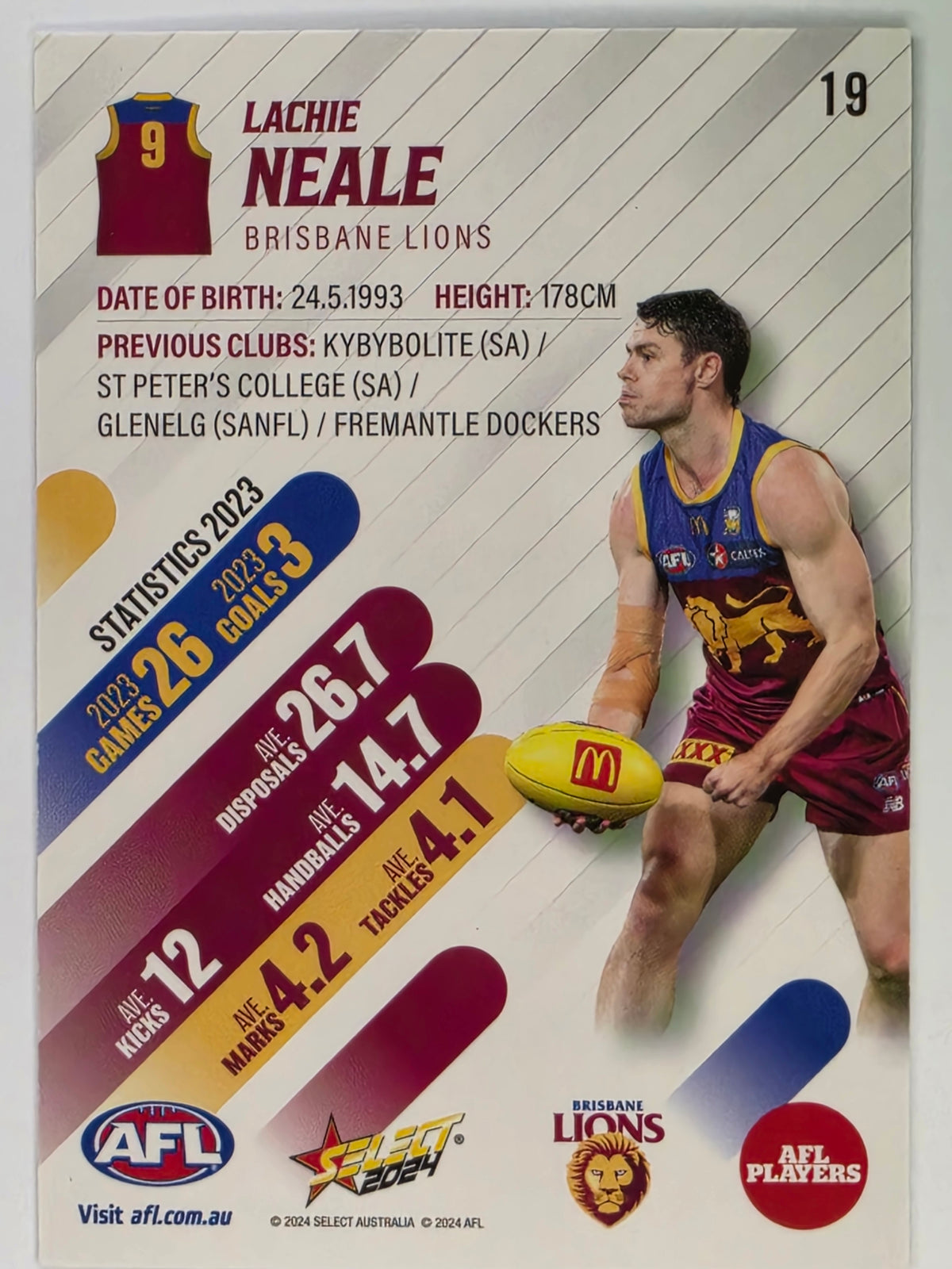 AFL 2024 Footy Stars | Base Card #19 | L. NEALE | Brisbane Lions