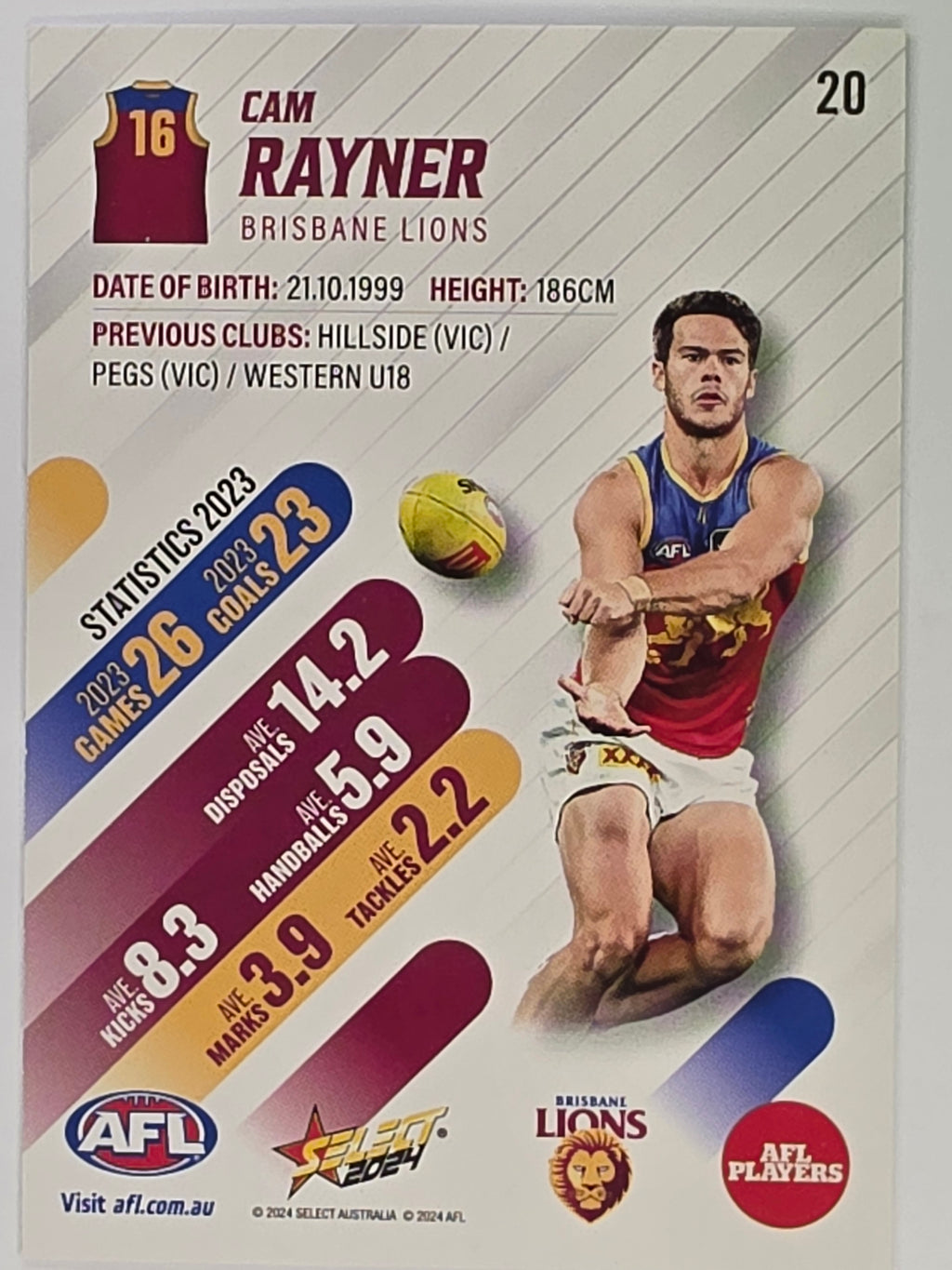 AFL 2024 Footy Stars | Base Card #20 | C. RAYNER | Brisbane Lions
