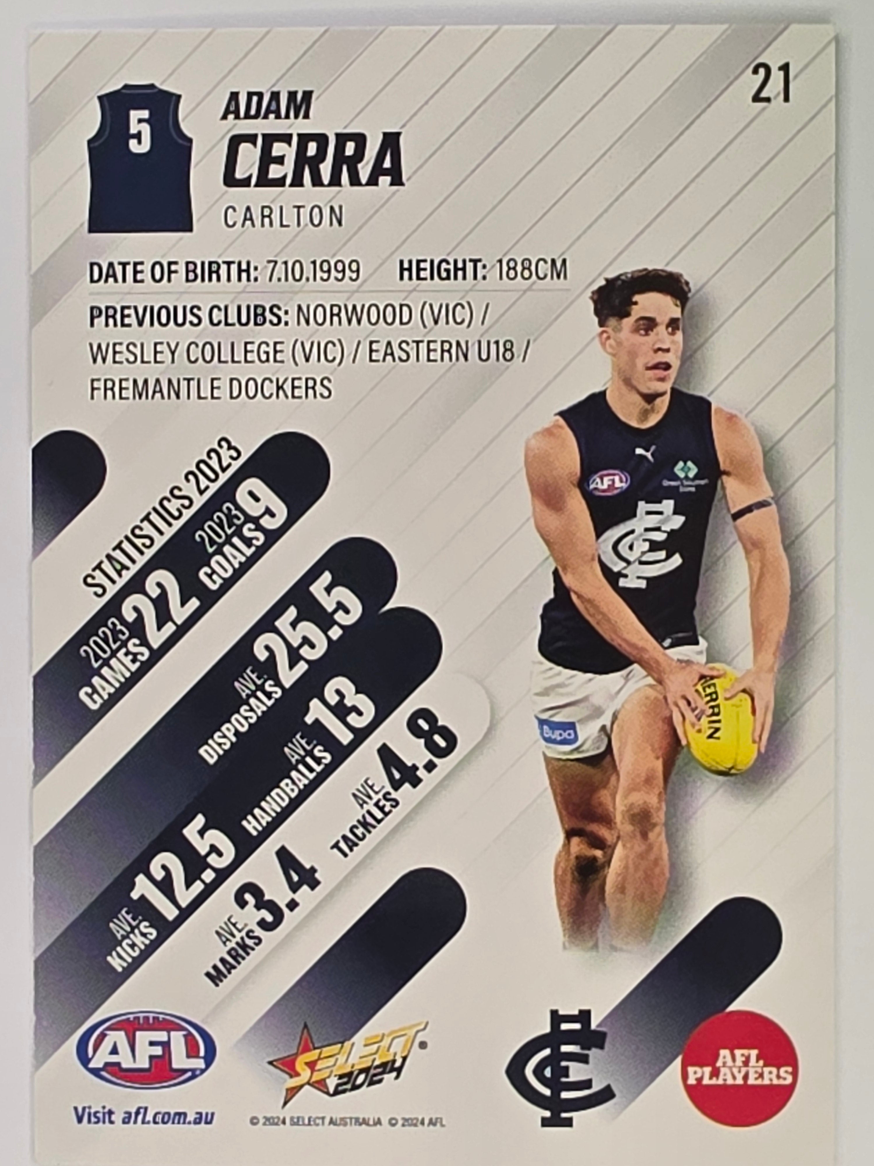 AFL 2024 Footy Stars | Base Card #21 | A. CERRA | Carlton