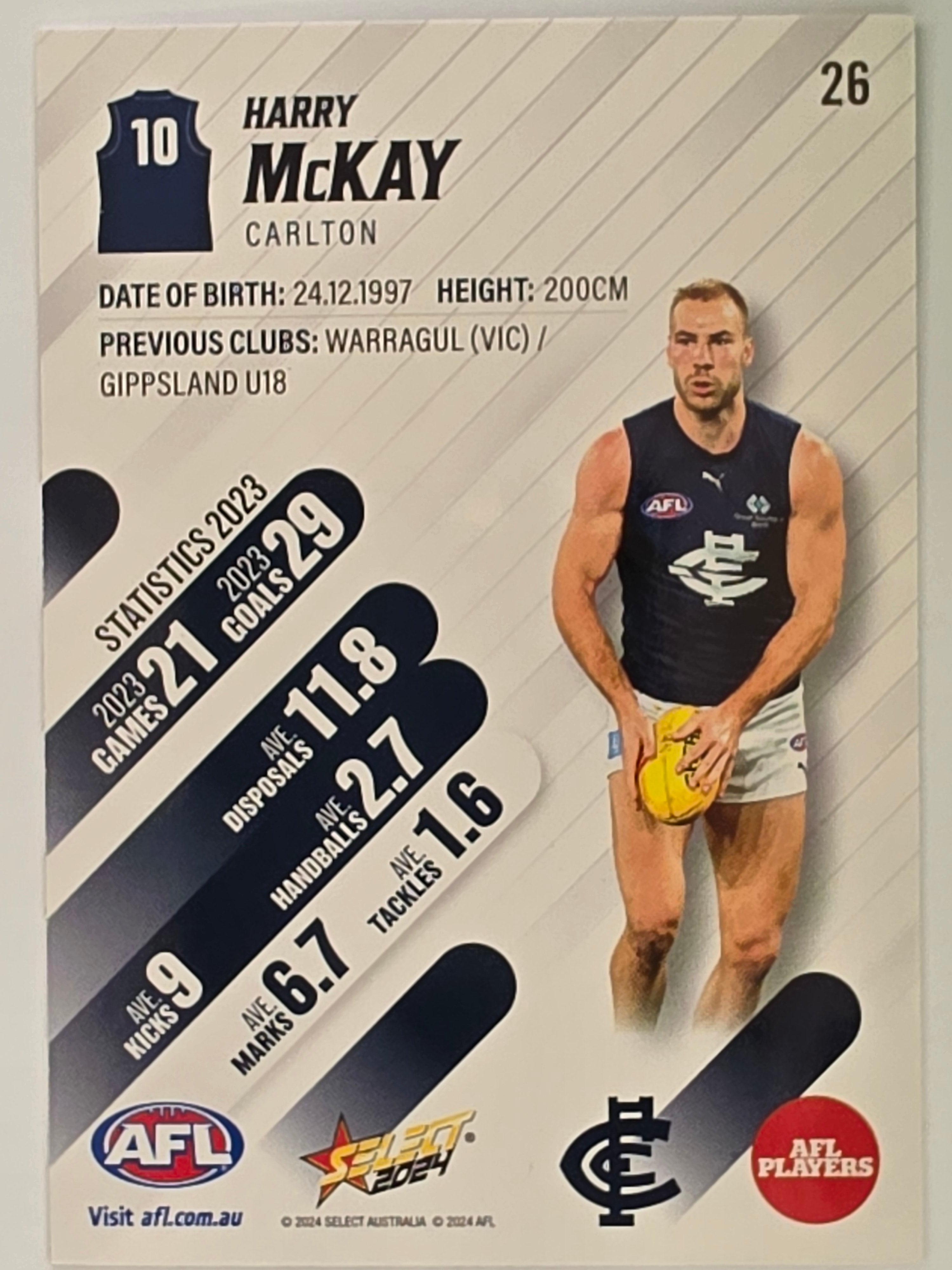 AFL 2024 Footy Stars | Base Card #26 | H. McKAY | Carlton