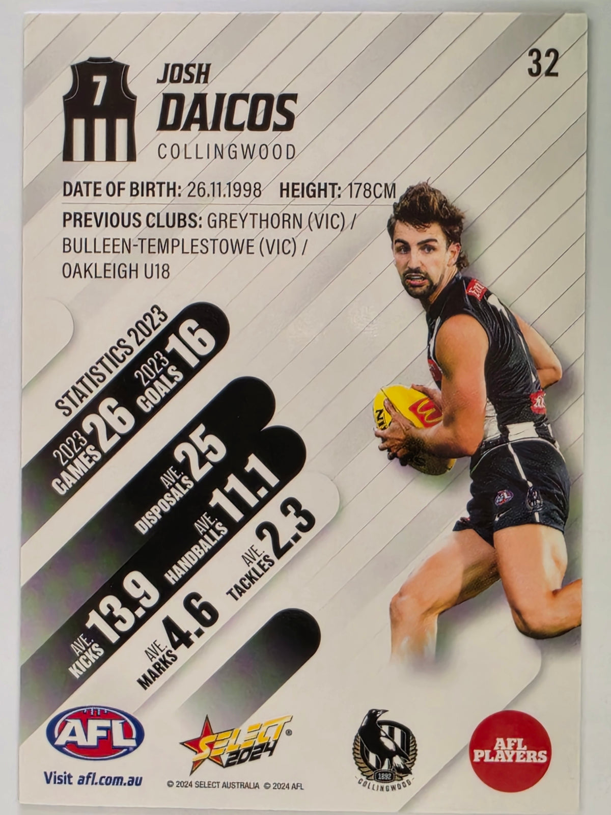AFL 2024 Footy Stars | Base Card #32 | J. DAICOS | Collingwood