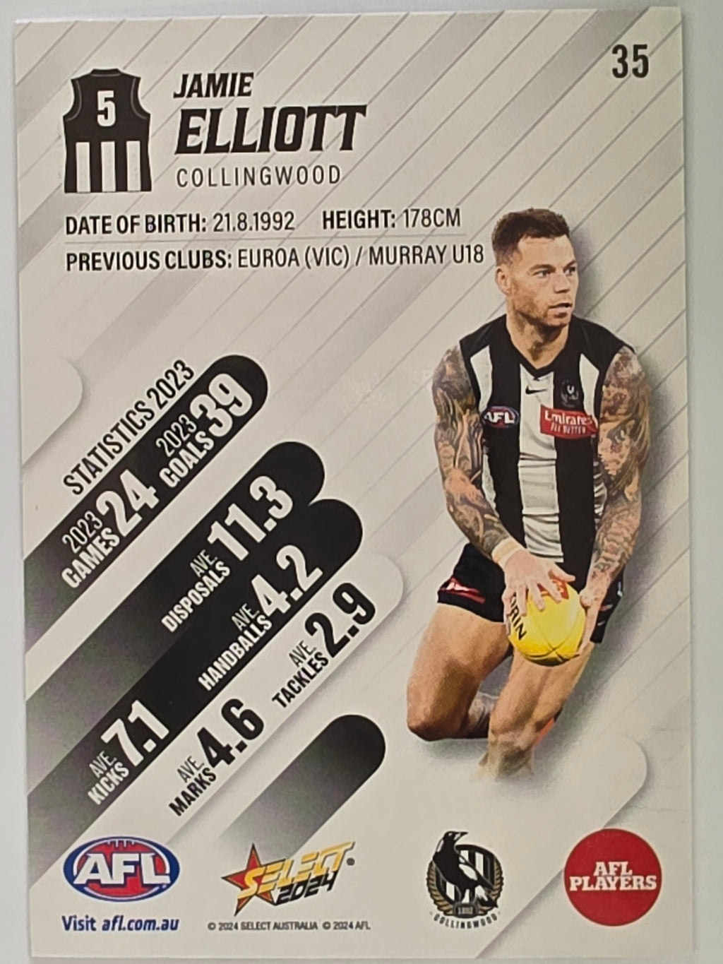 AFL 2024 Footy Stars | Base Card #35 | J. ELLIOTT | Collingwood