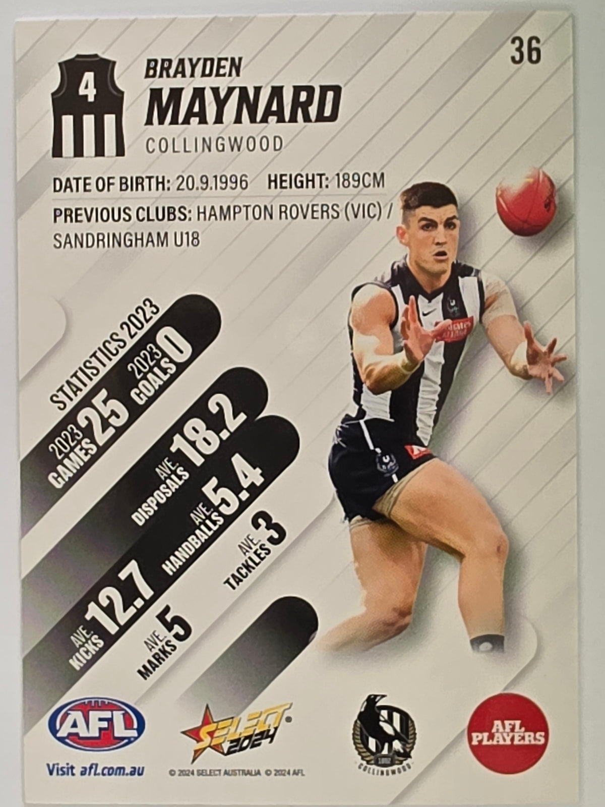 AFL 2024 Footy Stars | Base Card #36 | B. MAYNARD | Collingwood