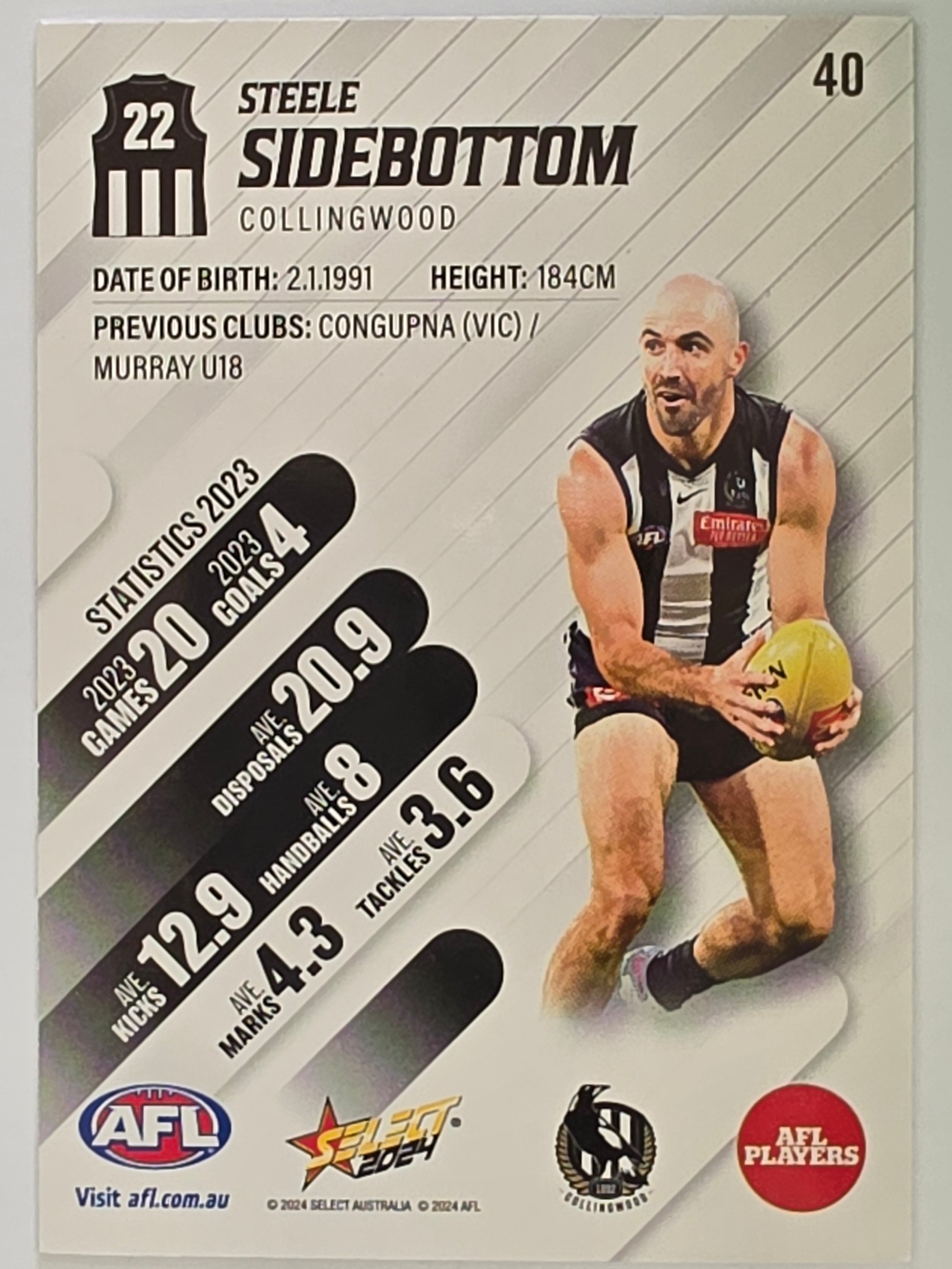 AFL 2024 Footy Stars | Base Card #40 | S. SIDEBOTTOM | Collingwood