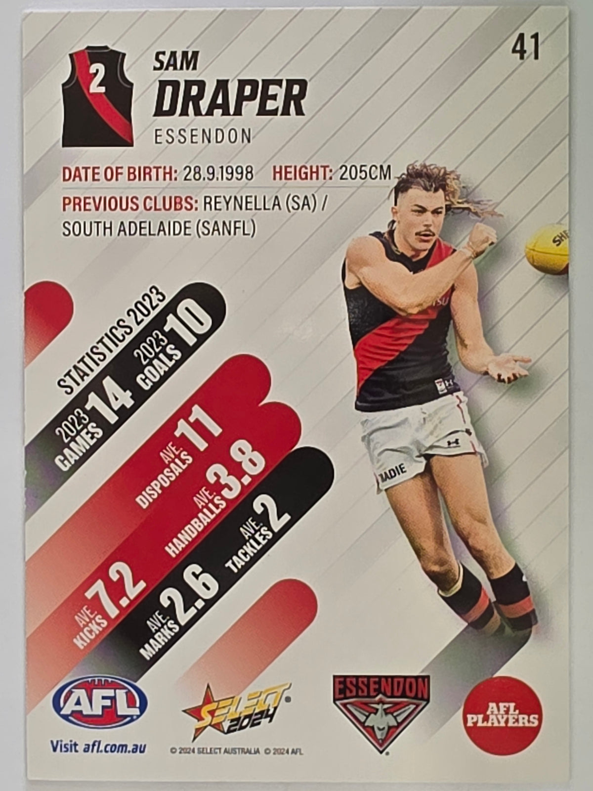AFL 2024 Footy Stars | Base Card #41 | S. DRAPER | Essendon