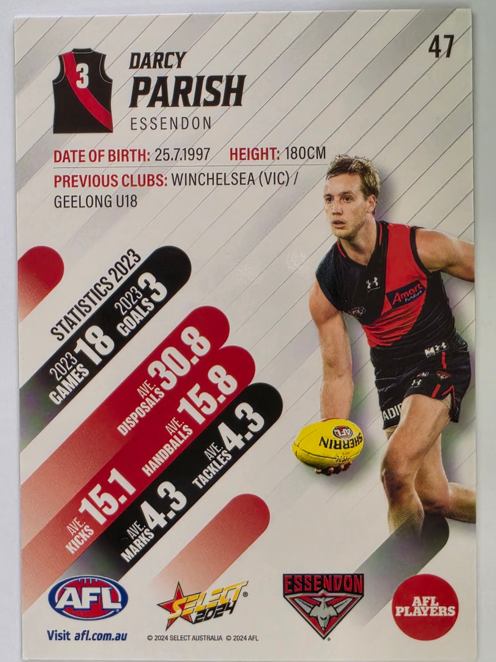 AFL 2024 Footy Stars | Base Card #47 | D. PARISH | Essendon