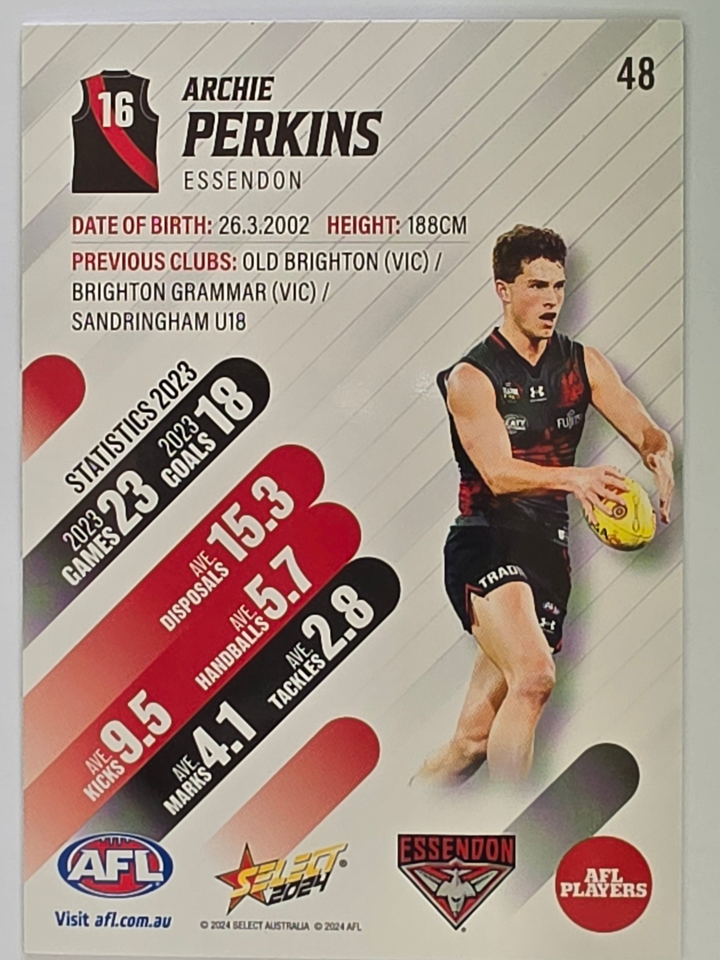 AFL 2024 Footy Stars | Base Card #48 | A. PERKINS | Essendon