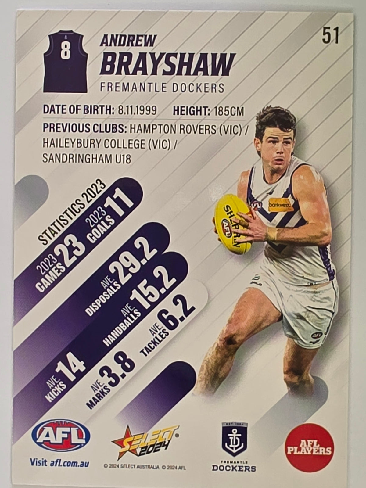 AFL 2024 Footy Stars | Base Card #51 | A. BRAYSHAW | Fremantle Dockers