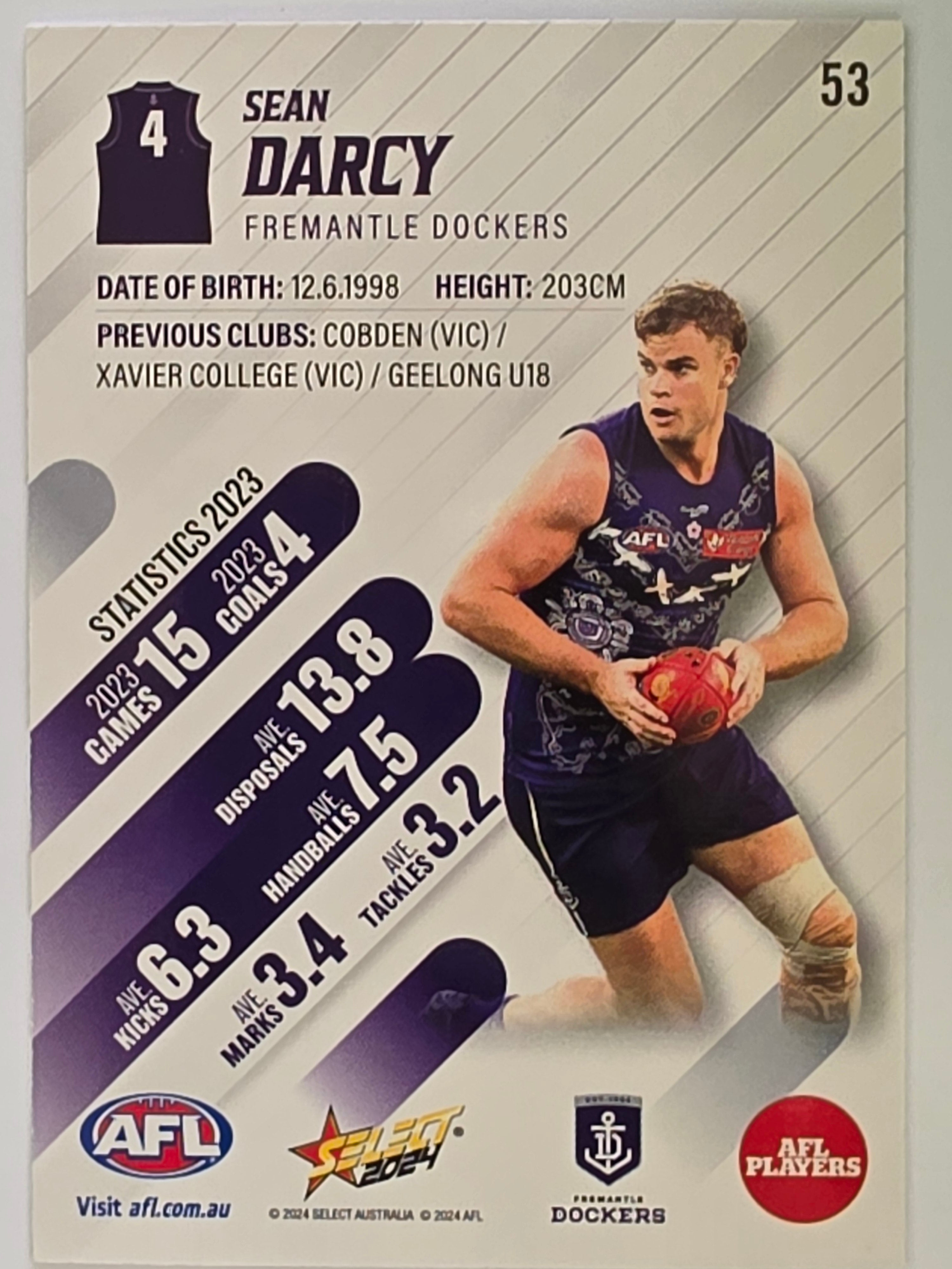 AFL 2024 Footy Stars | Base Card #53 | S. DARCY | Fremantle Dockers