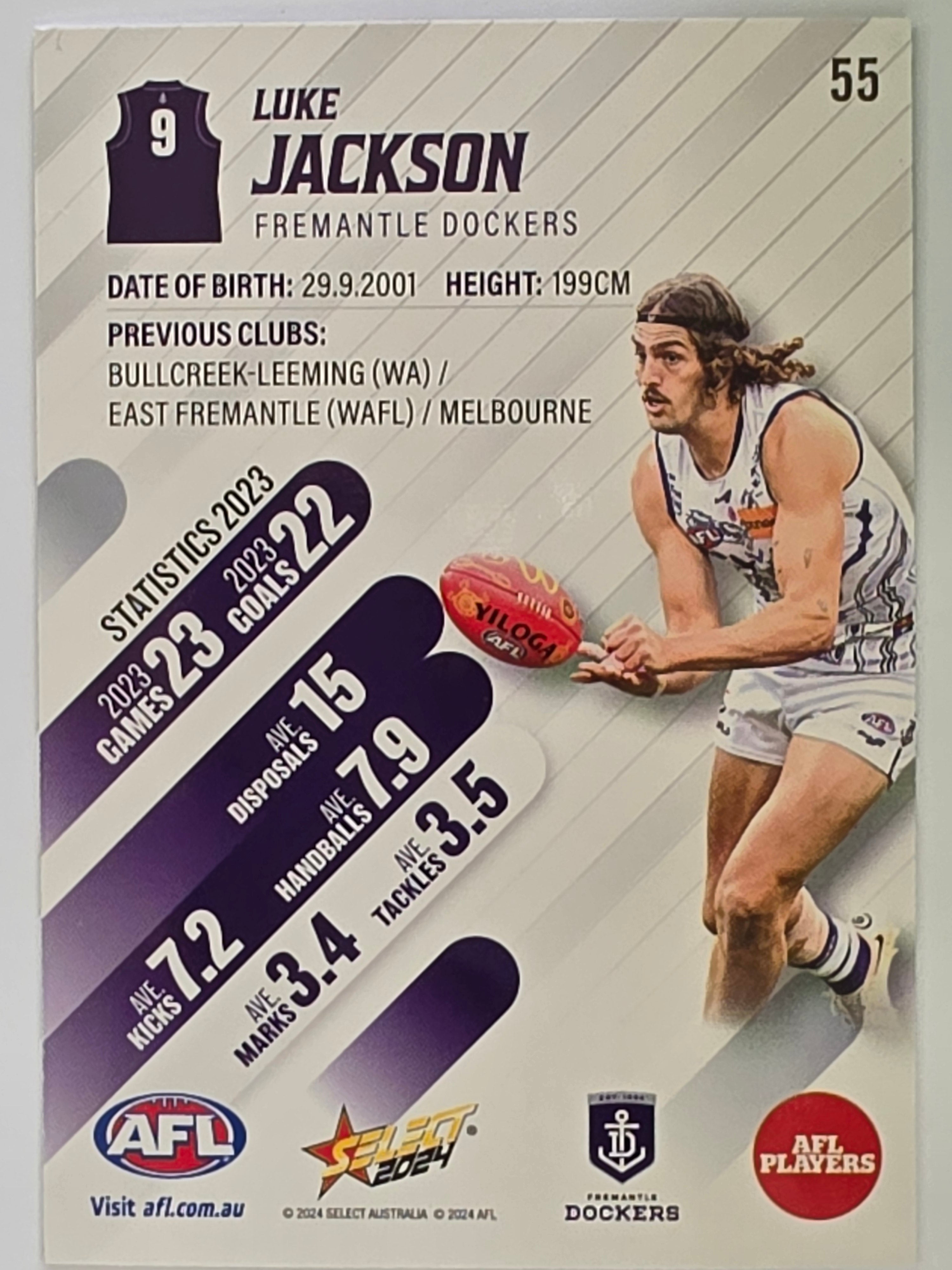 AFL 2024 Footy Stars | Base Card #55 | L. JACKSON | Fremantle Dockers