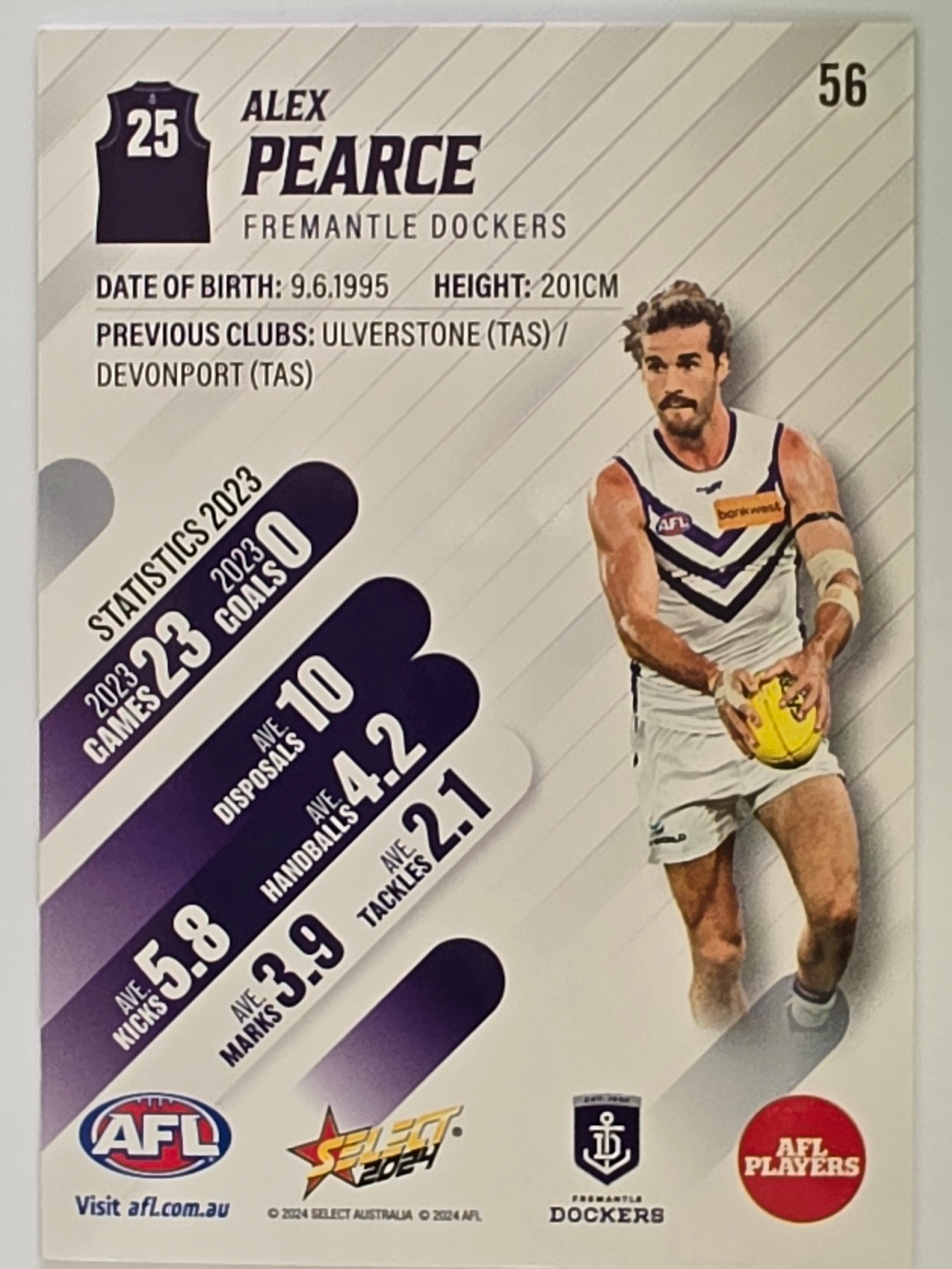 AFL 2024 Footy Stars | Base Card #56 | A. PEARCE | Fremantle Dockers