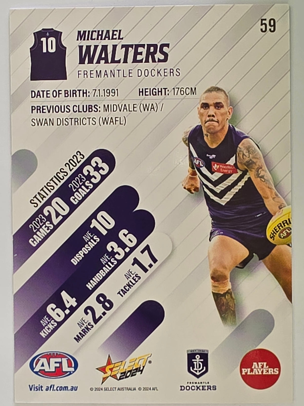 AFL 2024 Footy Stars | Base Card #59 | M. WALTERS | Fremantle Dockers