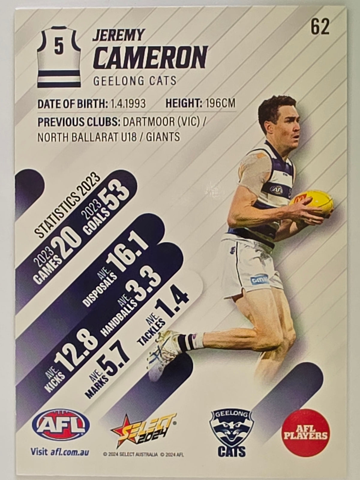 AFL 2024 Footy Stars | Base Card #62 | J. CAMERON | Geelong Cats