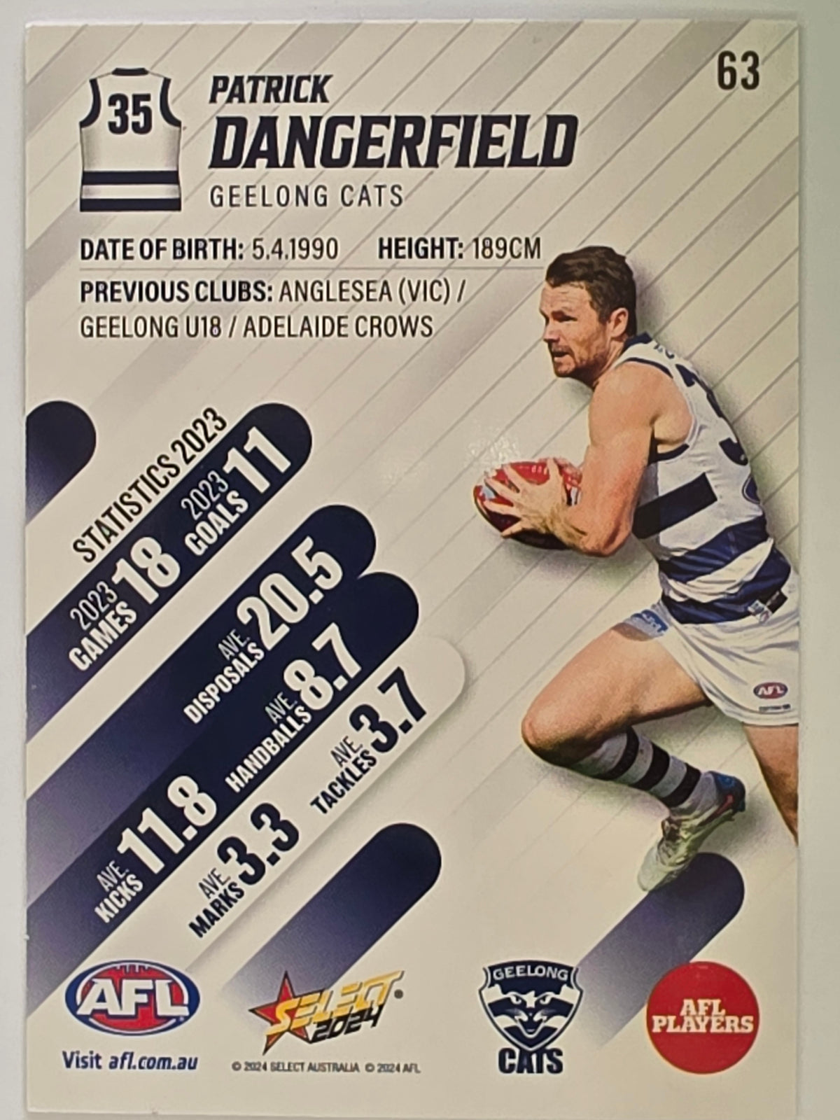 AFL 2024 Footy Stars | Base Card #63 | P. DANGERFIELD | Geelong Cats