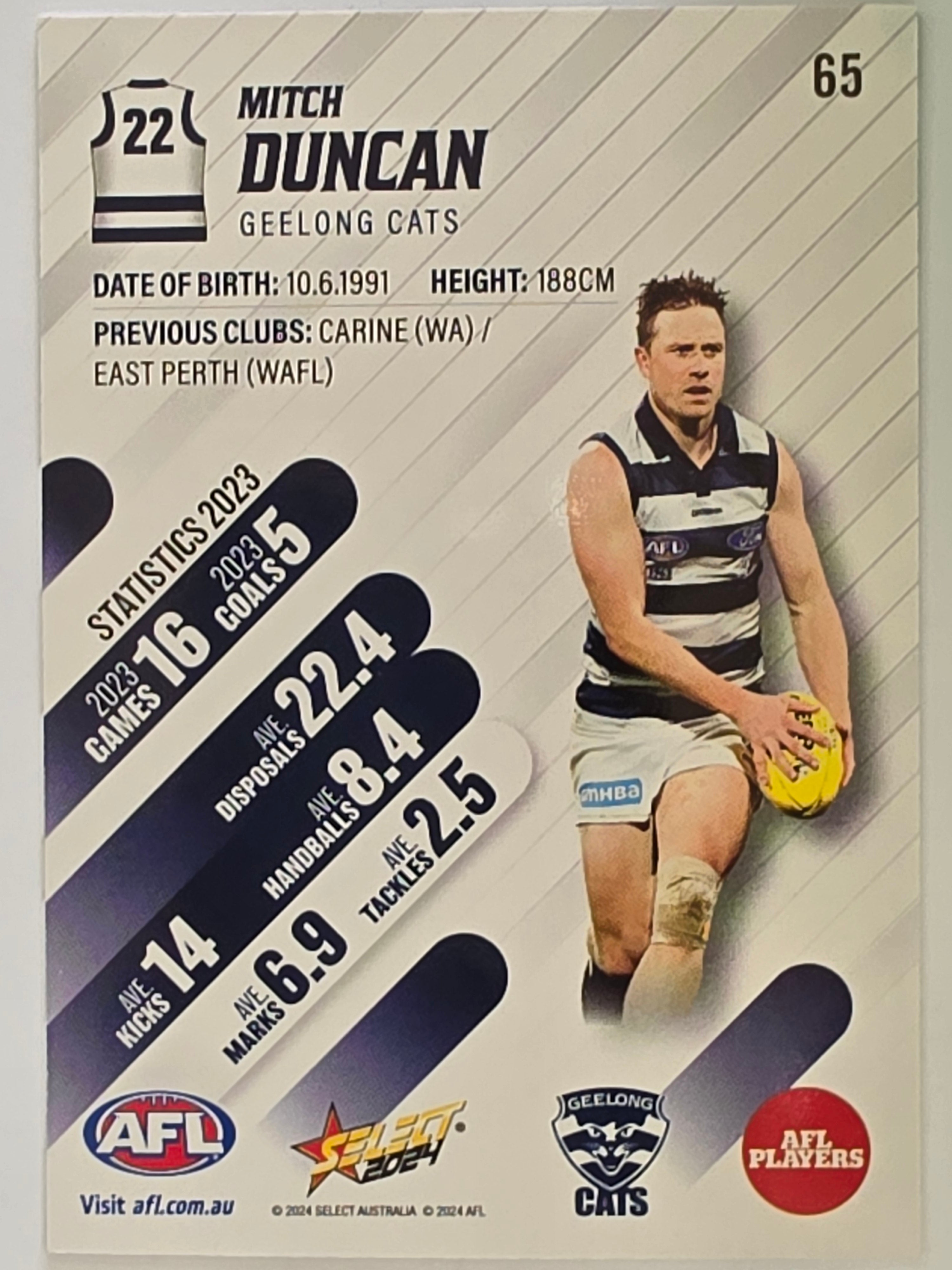 AFL 2024 Footy Stars | Base Card #65 | M. DUNCAN | Geelong Cats