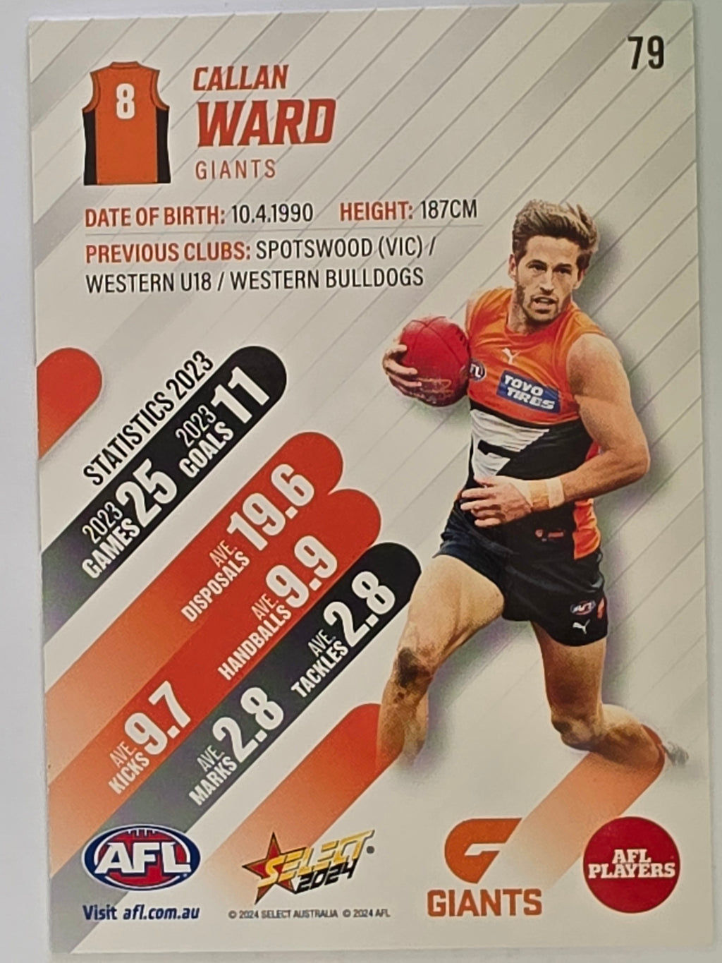 AFL 2024 Footy Stars | Base Card #79 | C. WARD | Giants