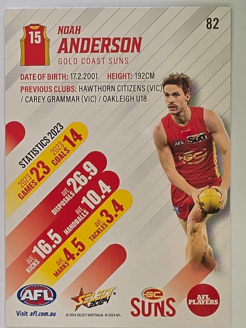 AFL 2024 Footy Stars | Base Card #82 | N. ANDERSON | Gold Coast Suns