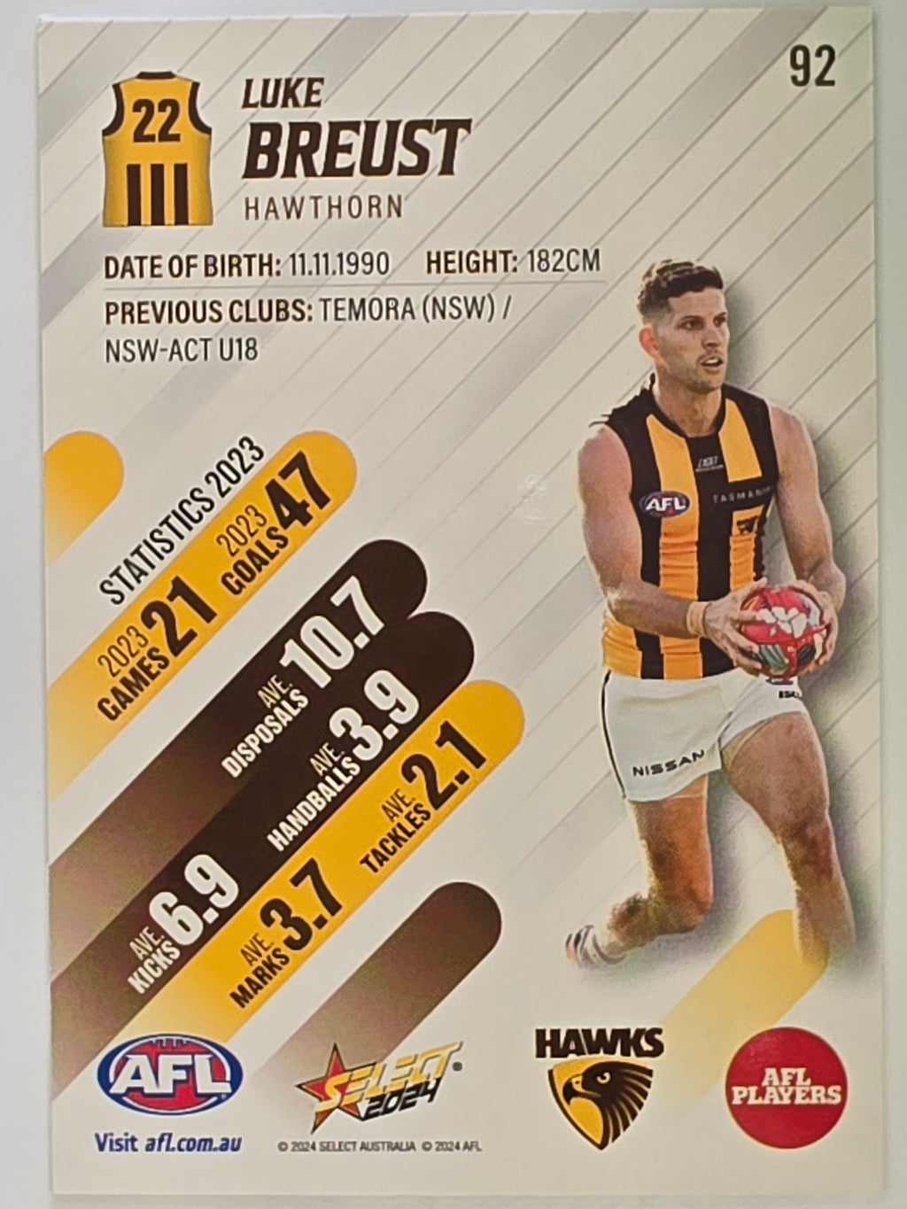 AFL 2024 Footy Stars | Base Card #92 | L. BREUST | Hawthorn