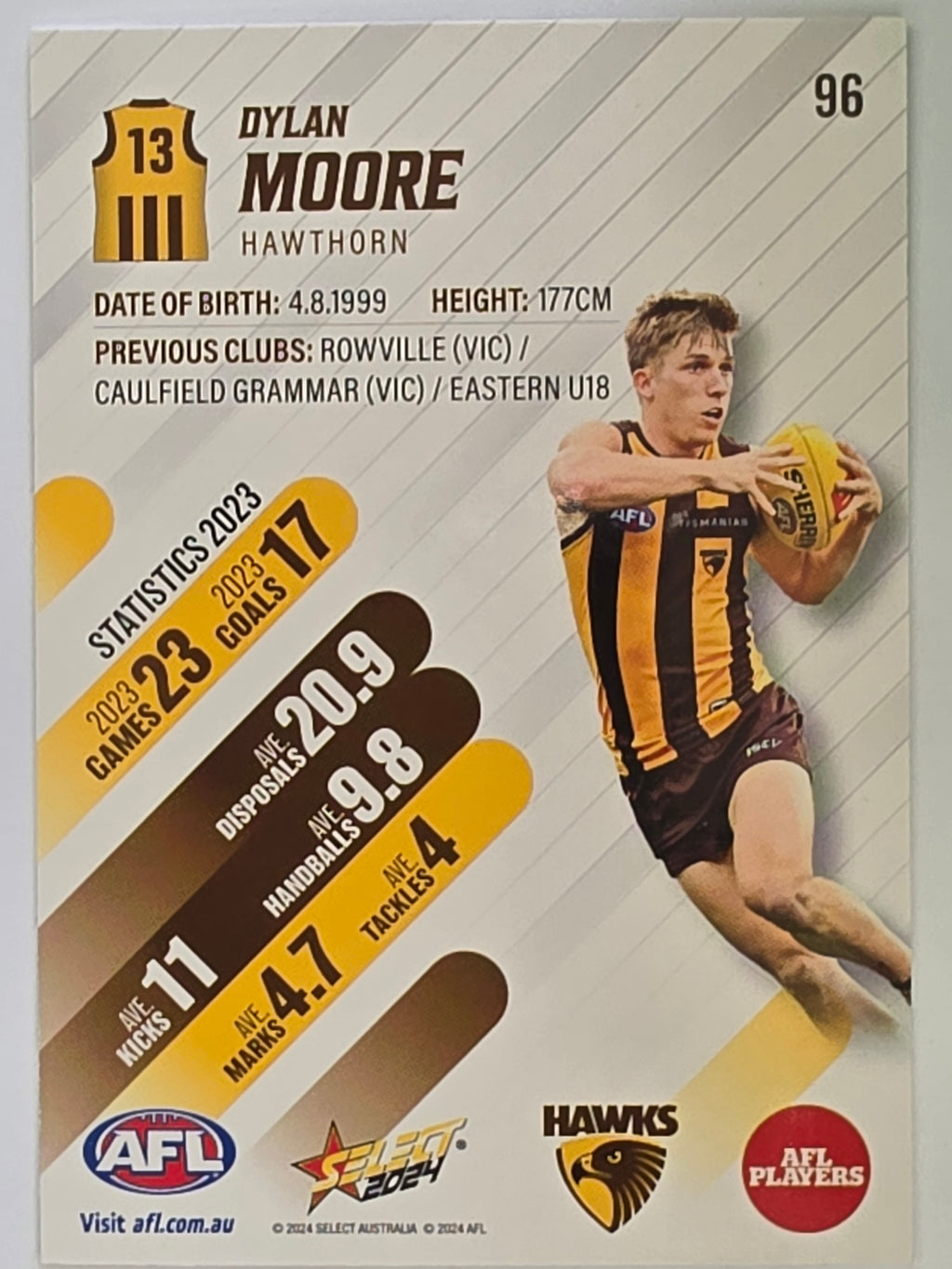 AFL 2024 Footy Stars | Base Card #96 | D. MOORE | Hawthorn
