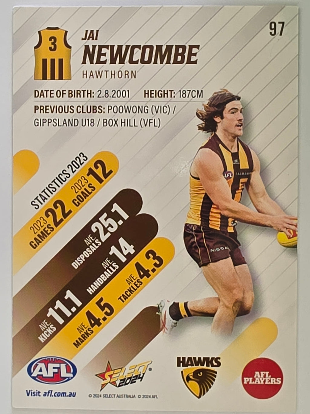 AFL 2024 Footy Stars | Base Card #97 | J. NEWCOMBE | Hawthorn