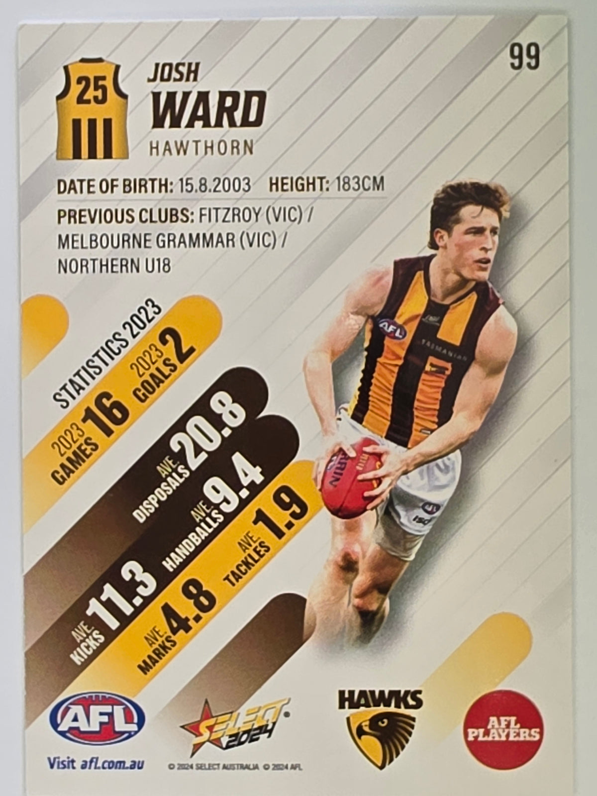 AFL 2024 Footy Stars | Base Card #99 | J. WARD | Hawthorn