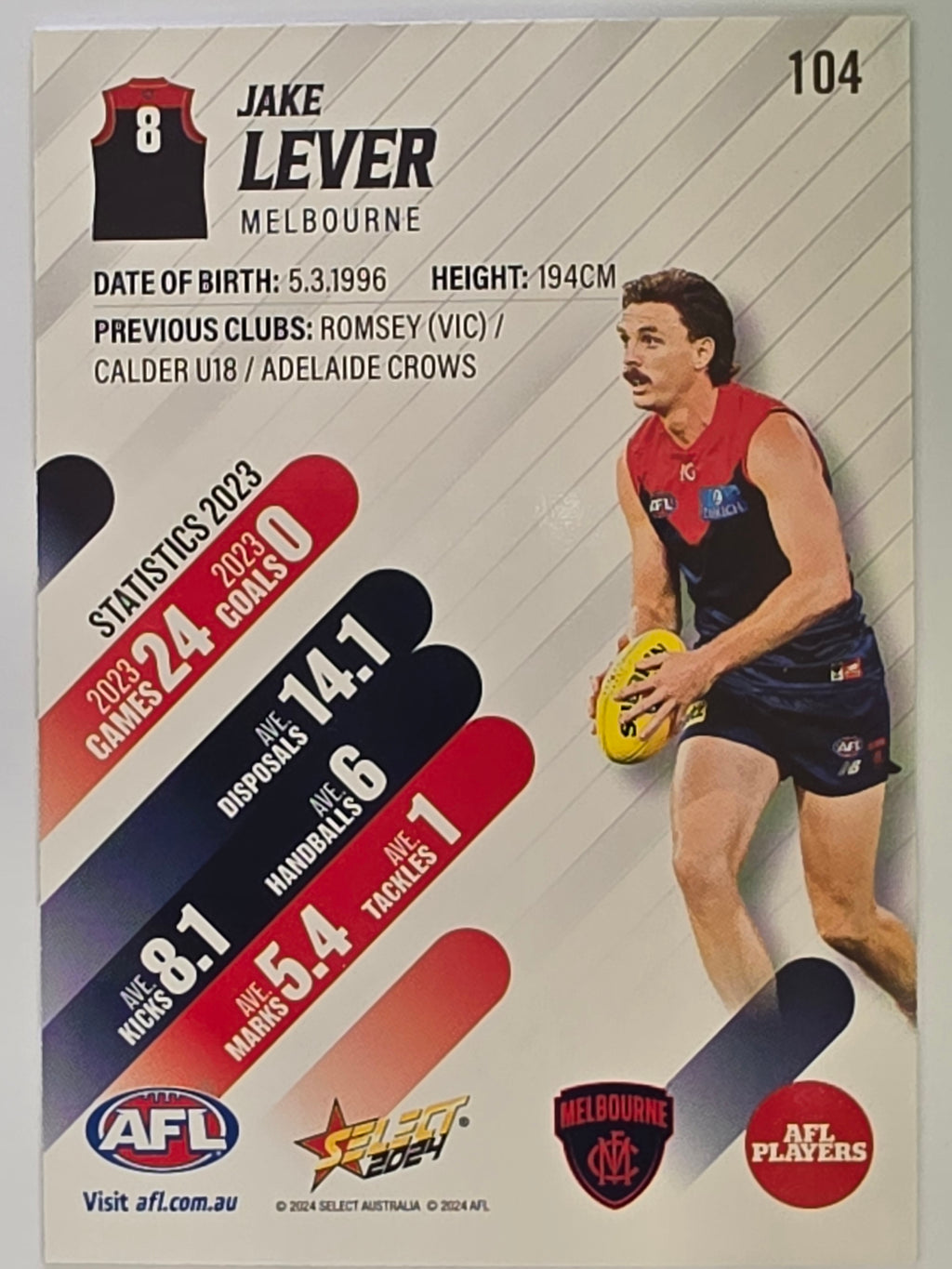 AFL 2024 Footy Stars | Base Card #104 | J. LEVER | Melbourne