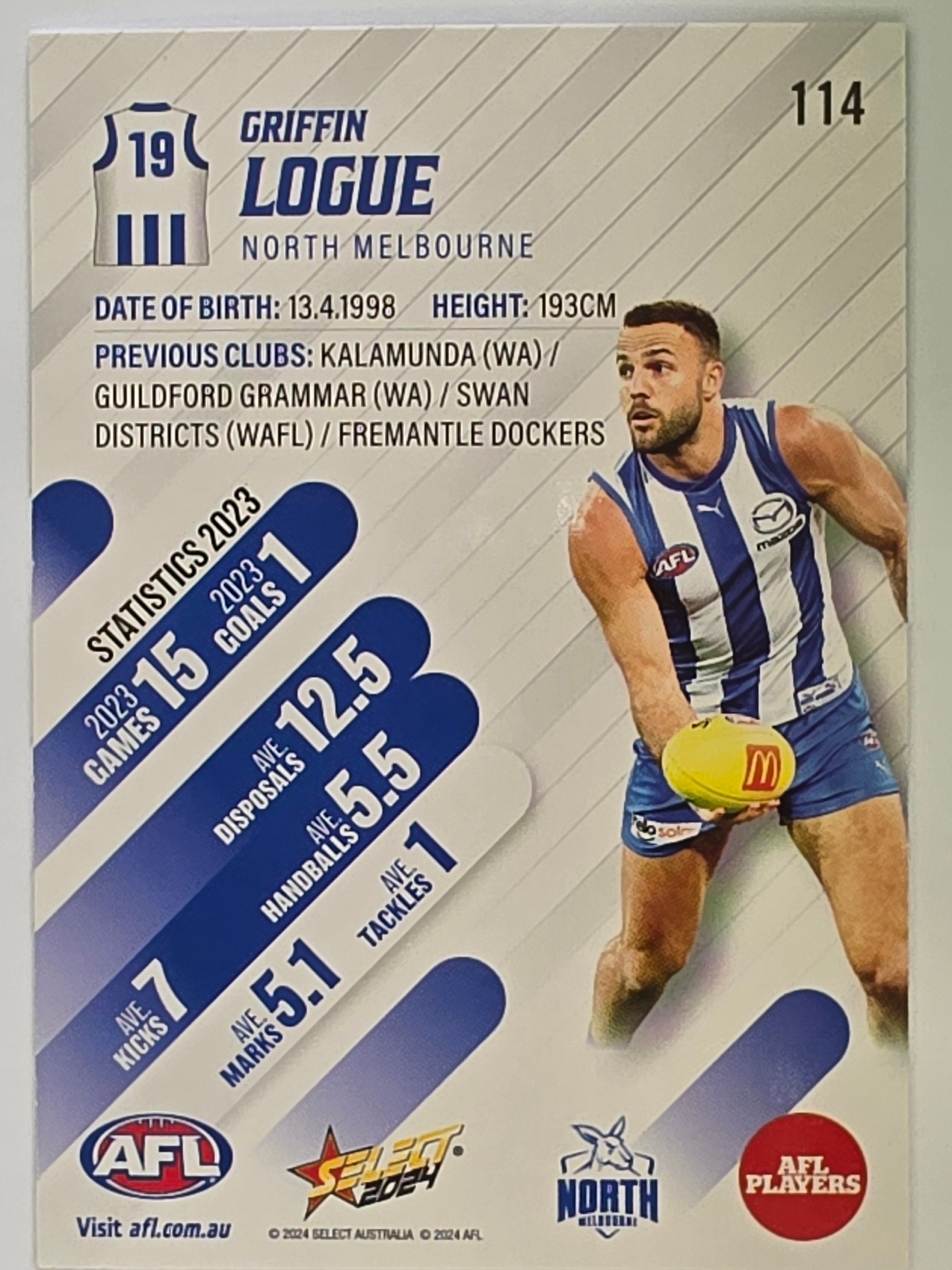 AFL 2024 Footy Stars | Base Card #114 | G. LOGUE | North Melbourne