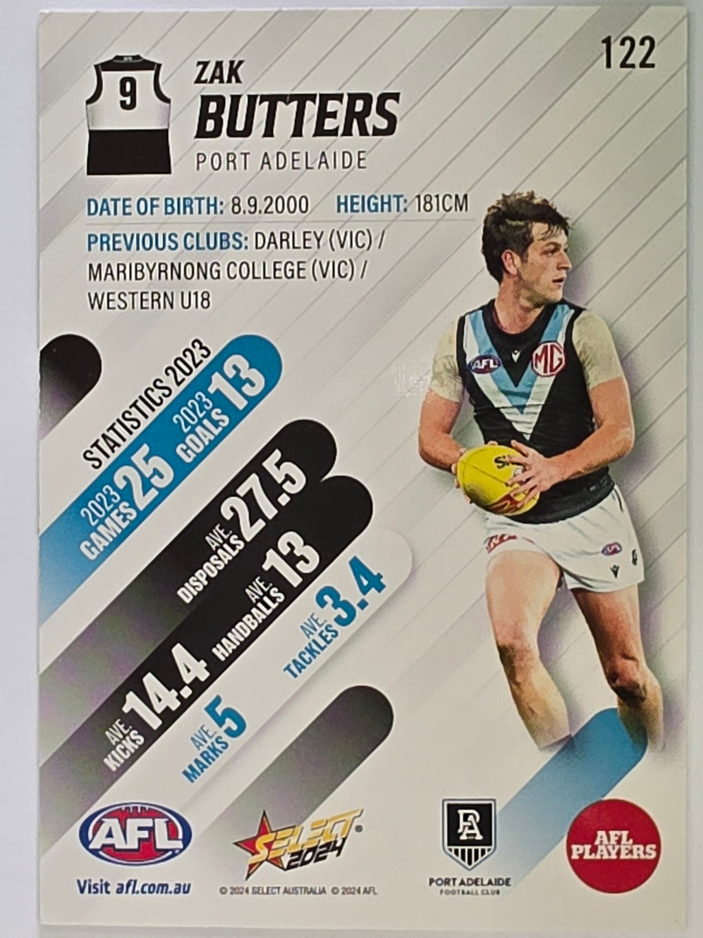 AFL 2024 Footy Stars | Base Card #122 | Z. BUTTERS | Port Adelaide