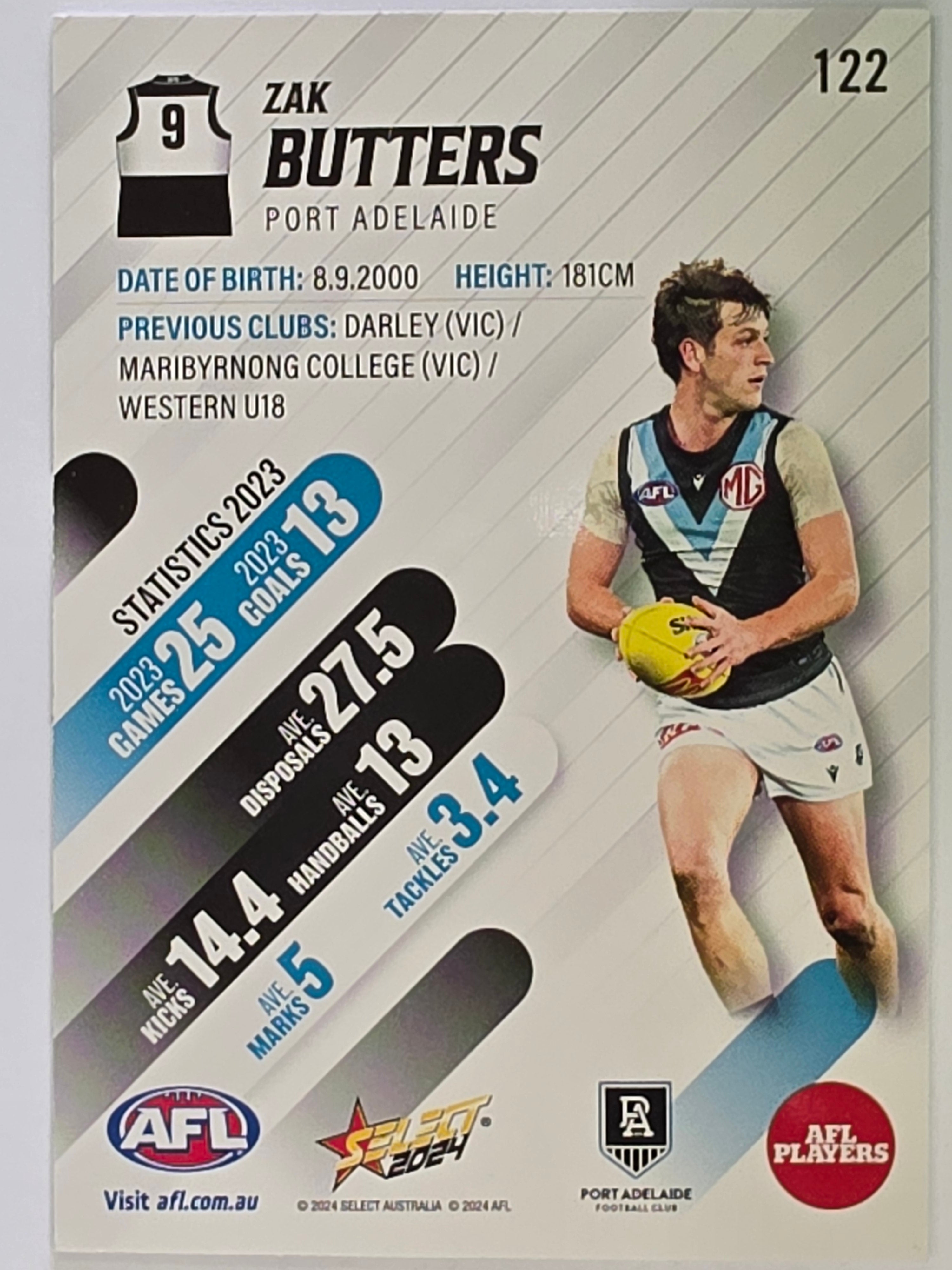 AFL 2024 Footy Stars | Base Card #122 | Z. BUTTERS | Port Adelaide