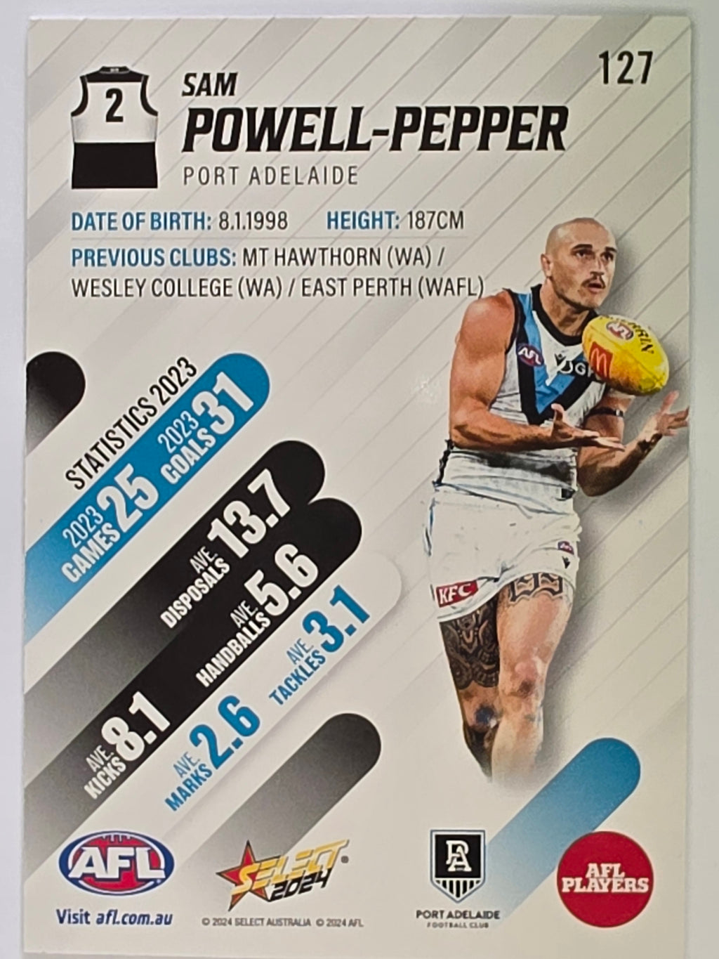 AFL 2024 Footy Stars | Base Card #127 | S. POWELL-PEPPER | Port Adelaide