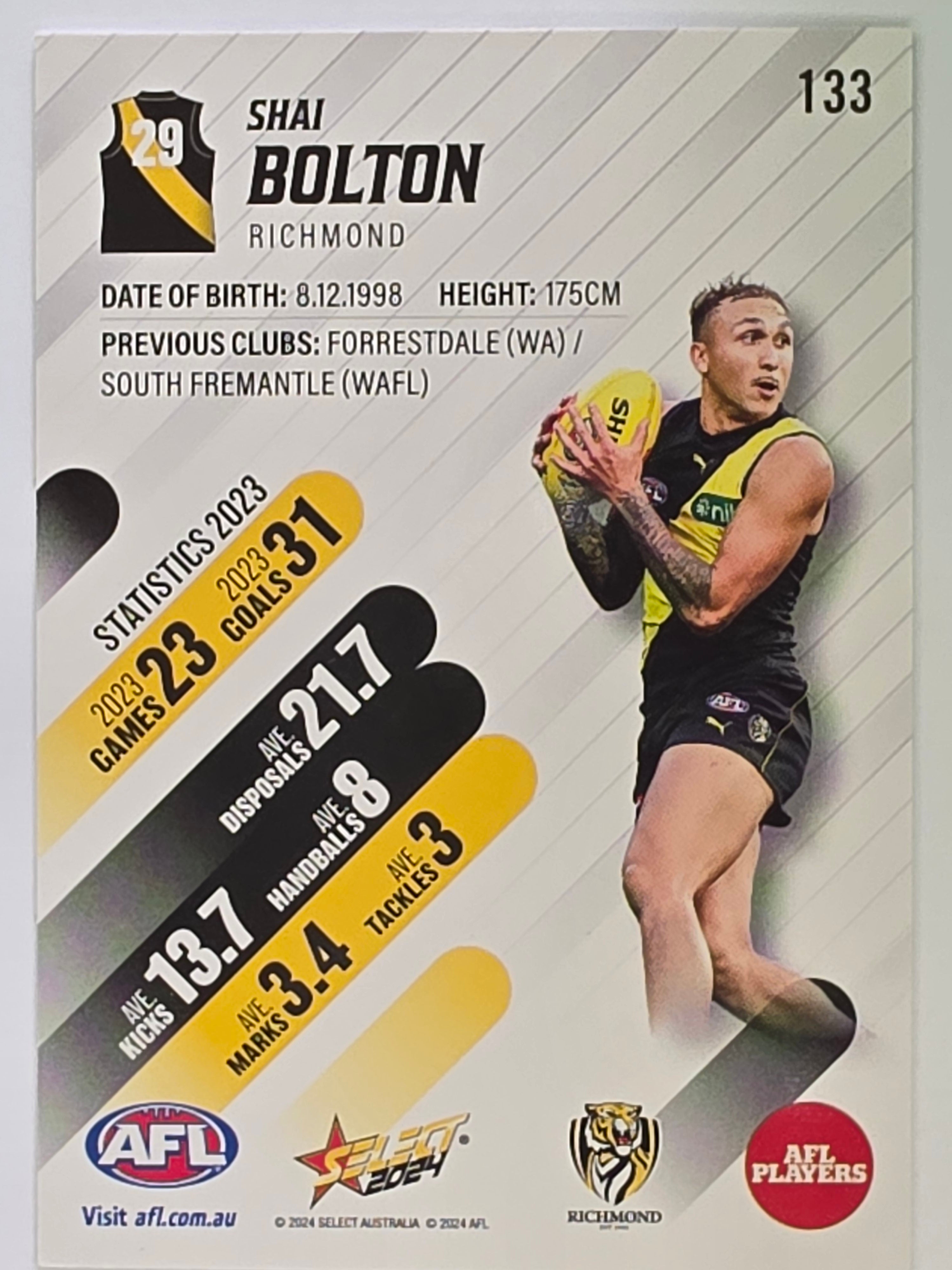 AFL 2024 Footy Stars | Base Card #133 | S. BOLTON | Richmond