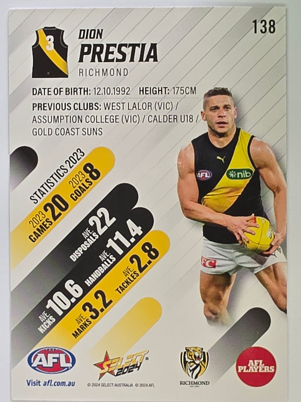 AFL 2024 Footy Stars | Base Card #138 | D. PRESTIA | Richmond
