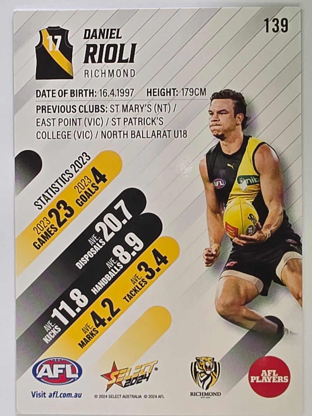 AFL 2024 Footy Stars | Base Card #139 | D. RIOLI | Richmond