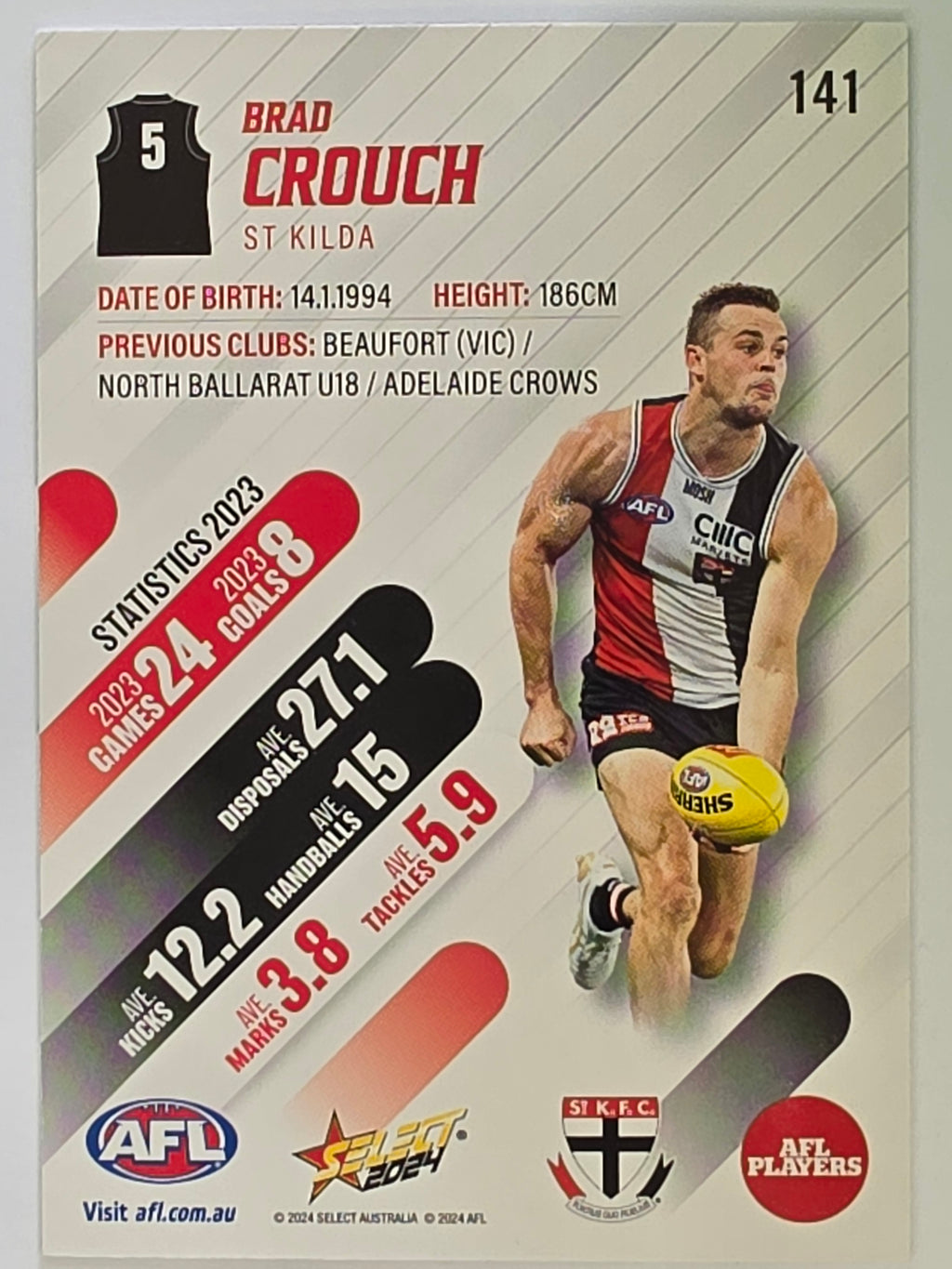AFL 2024 Footy Stars | Base Card #141 | B. CROUCH | St Kilda