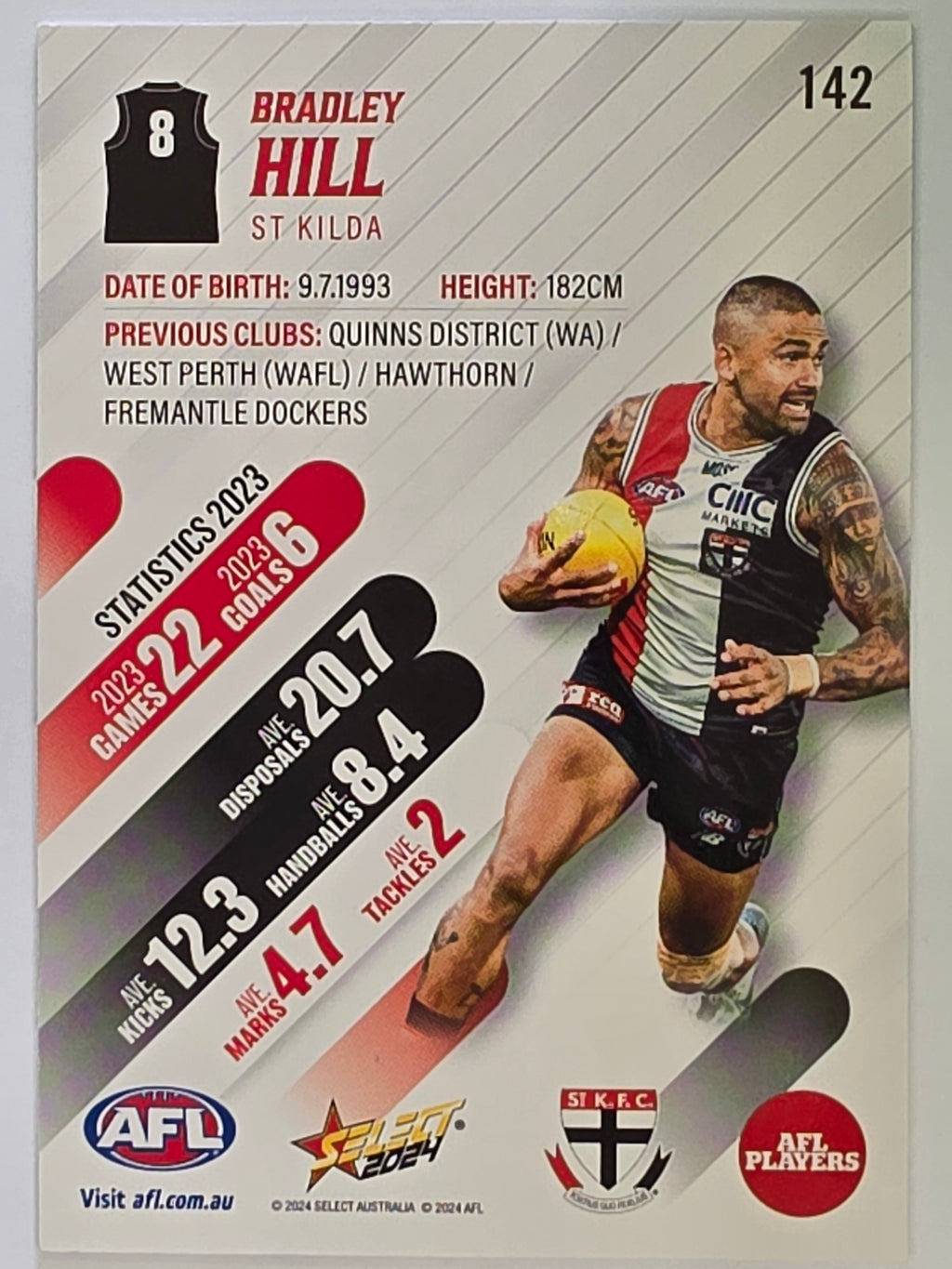 AFL 2024 Footy Stars | Base Card #142 | B. HILL | St Kilda