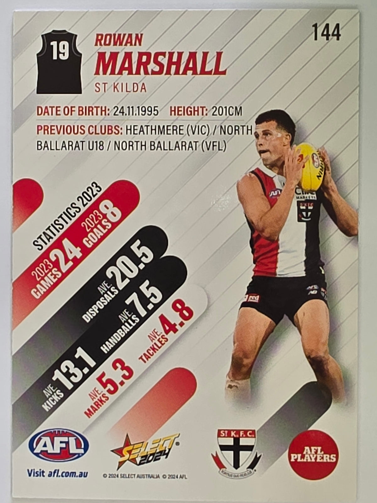 AFL 2024 Footy Stars | Base Card #144 | R. MARSHALL | St Kilda
