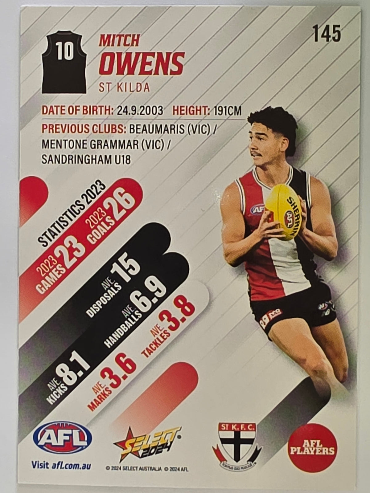 AFL 2024 Footy Stars | Base Card #145 | M. OWENS | St Kilda