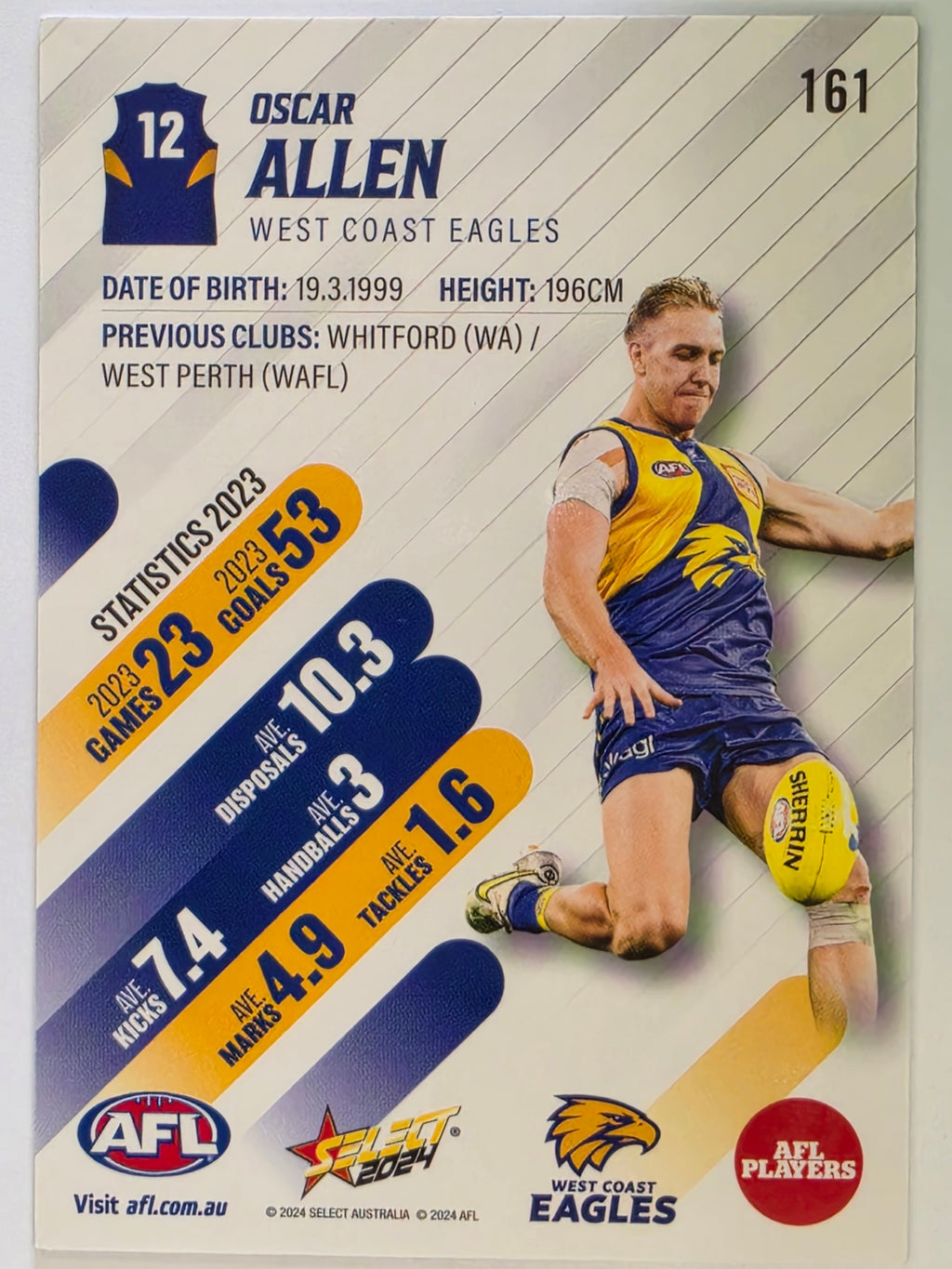 AFL 2024 Footy Stars | Base Card #161 | O. ALLEN | West Coast Eagles