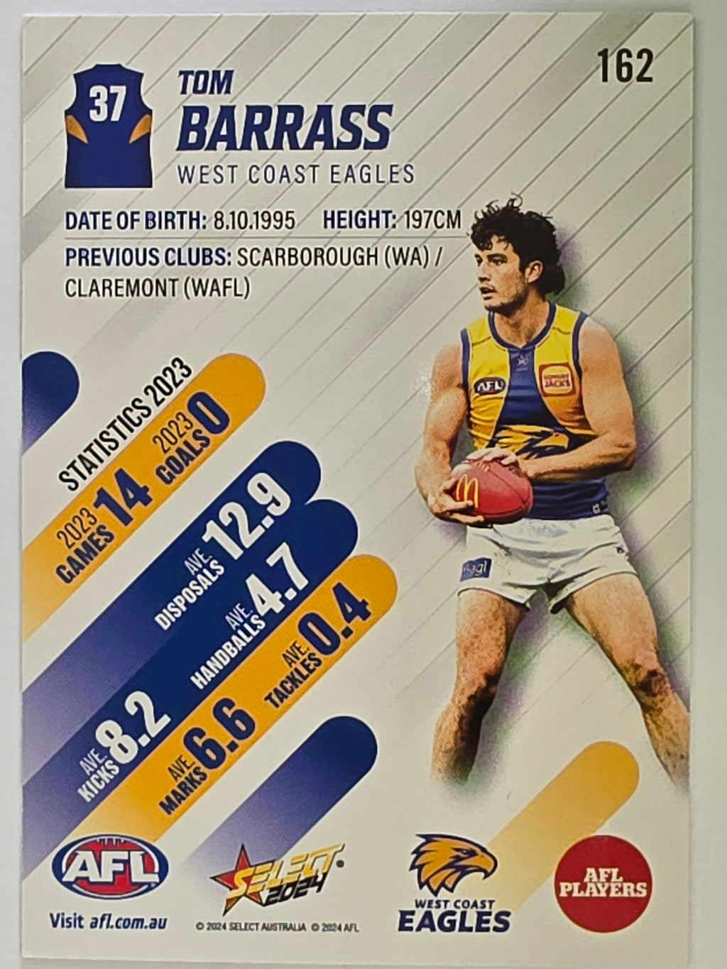 AFL 2024 Footy Stars | Base Card #162 | T. BARRASS | West Coast Eagles
