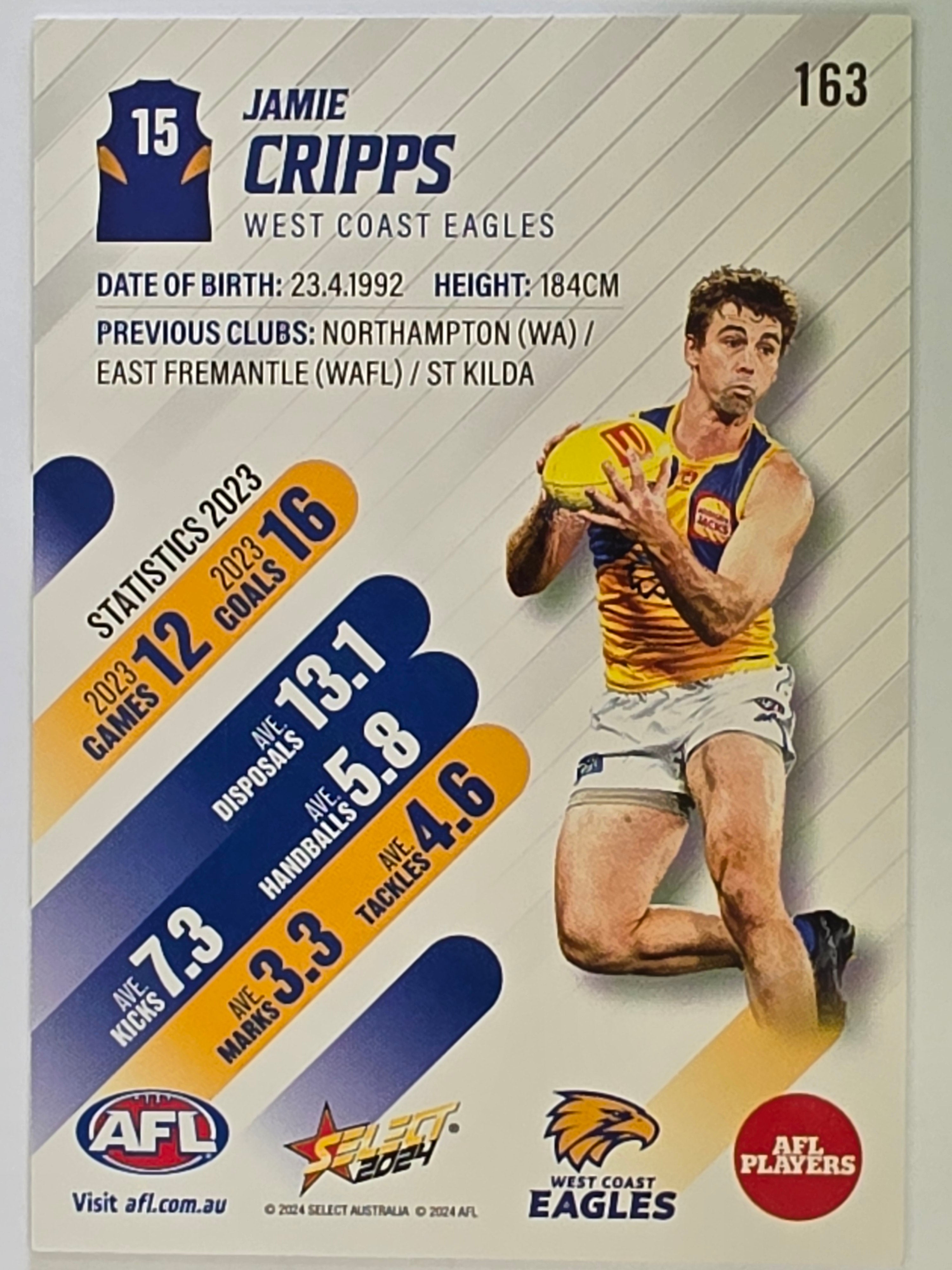 AFL 2024 Footy Stars | Base Card #163 | J. CRIPPS | West Coast Eagles