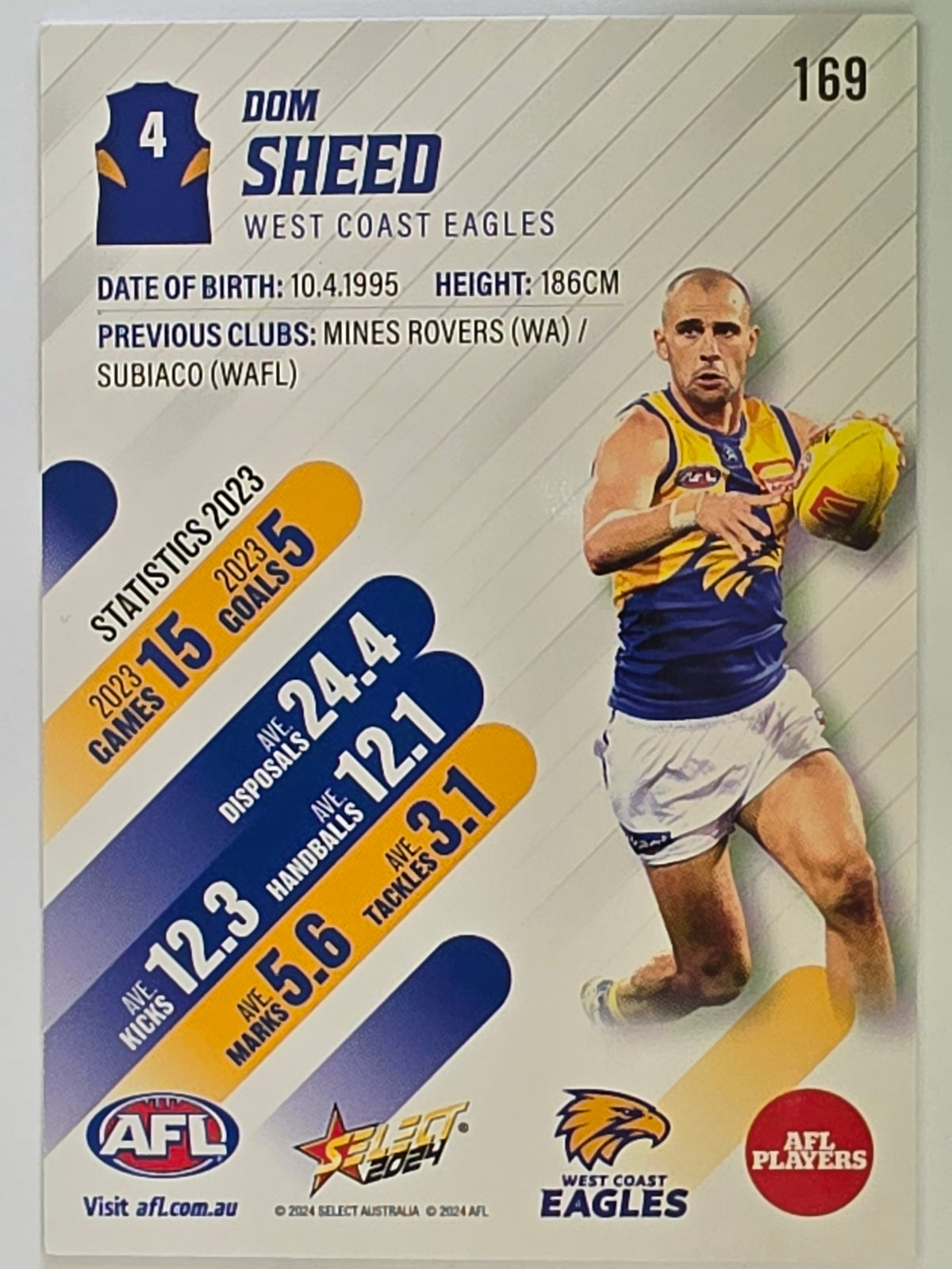 AFL 2024 Footy Stars | Base Card #169 | D. SHEED | West Coast Eagles