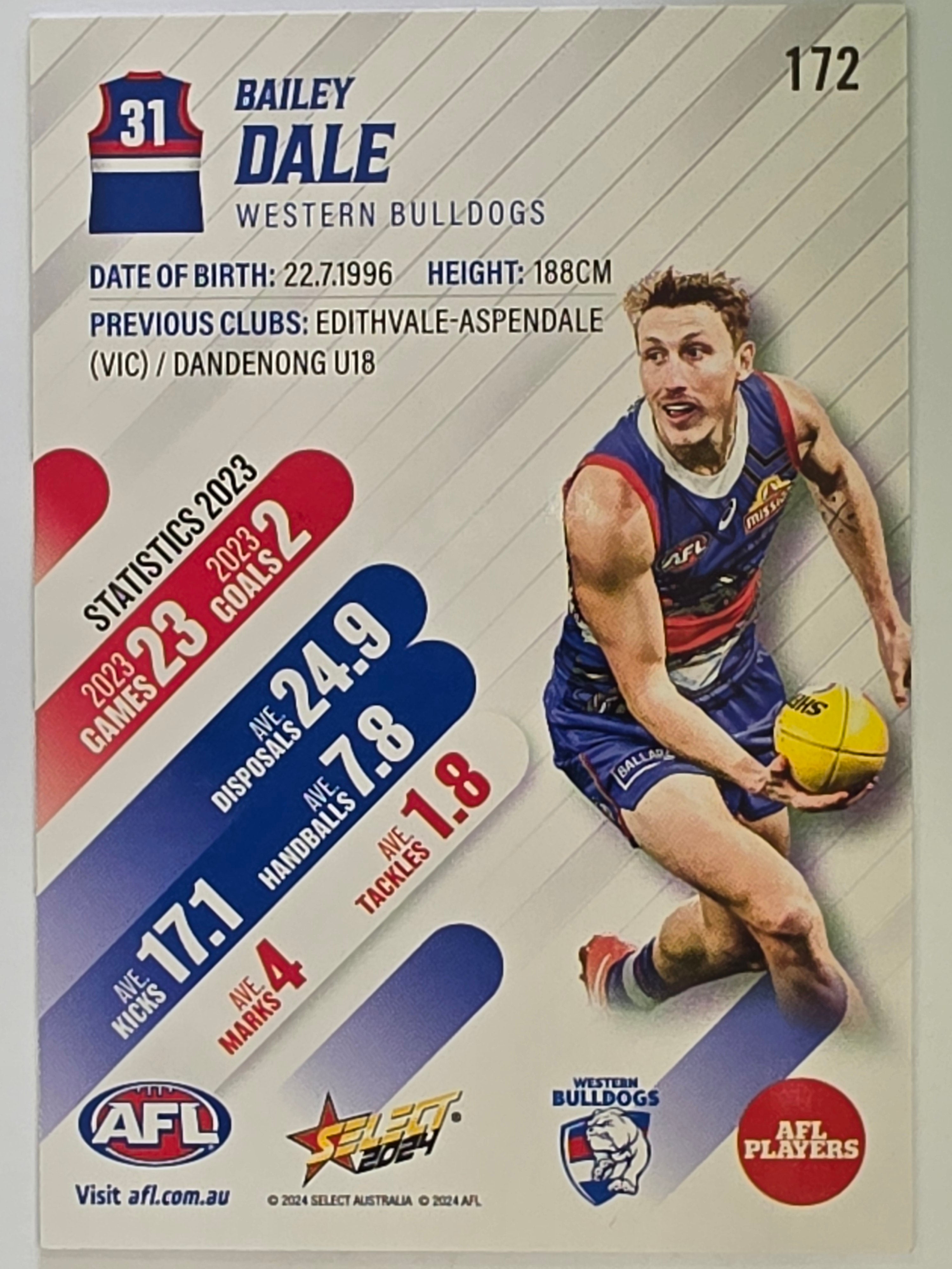 AFL 2024 Footy Stars | Base Card #172 | B. DALE | Western Bulldogs
