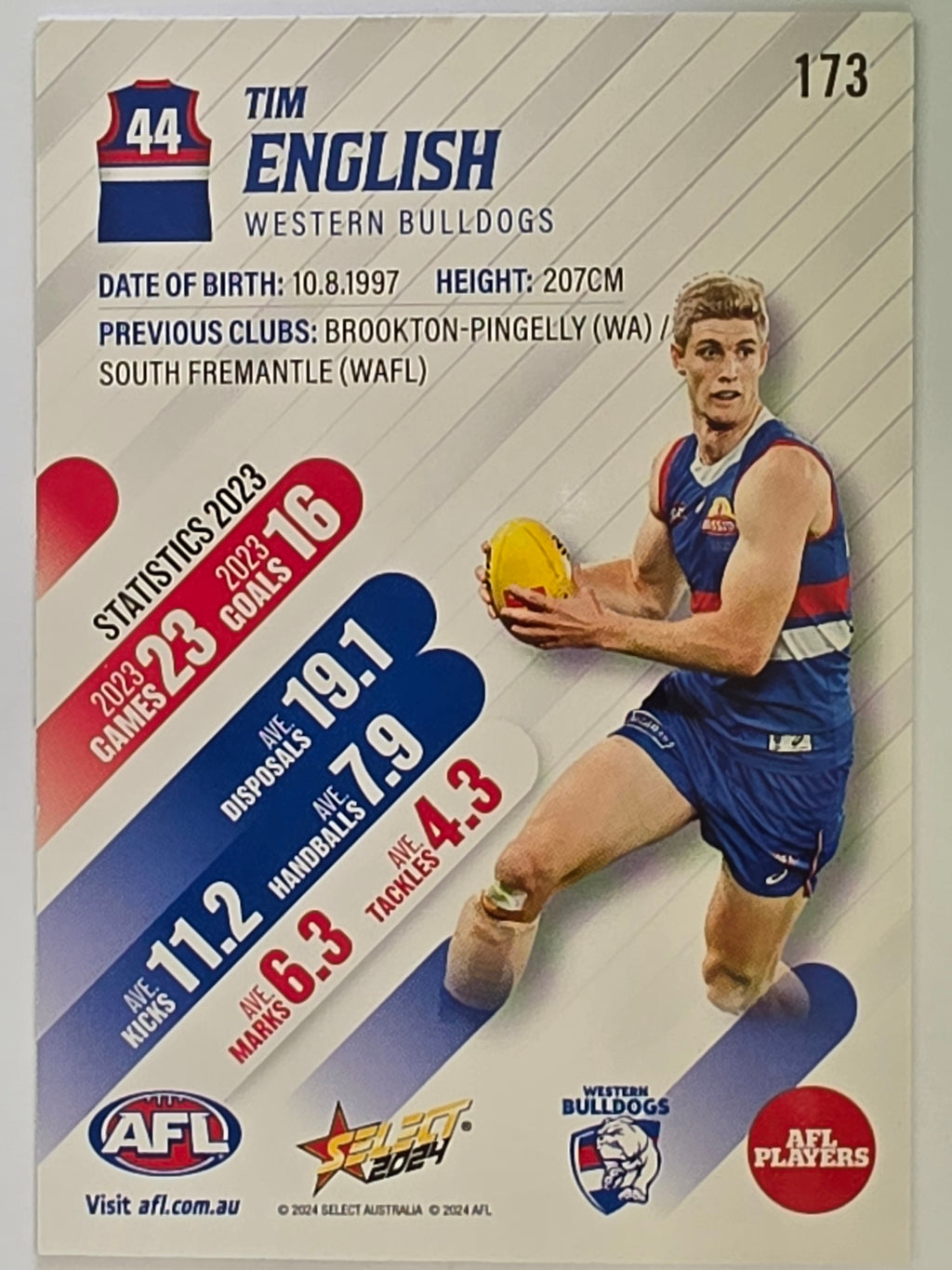 AFL 2024 Footy Stars | Base Card #173 | T. ENGLISH | Western Bulldogs