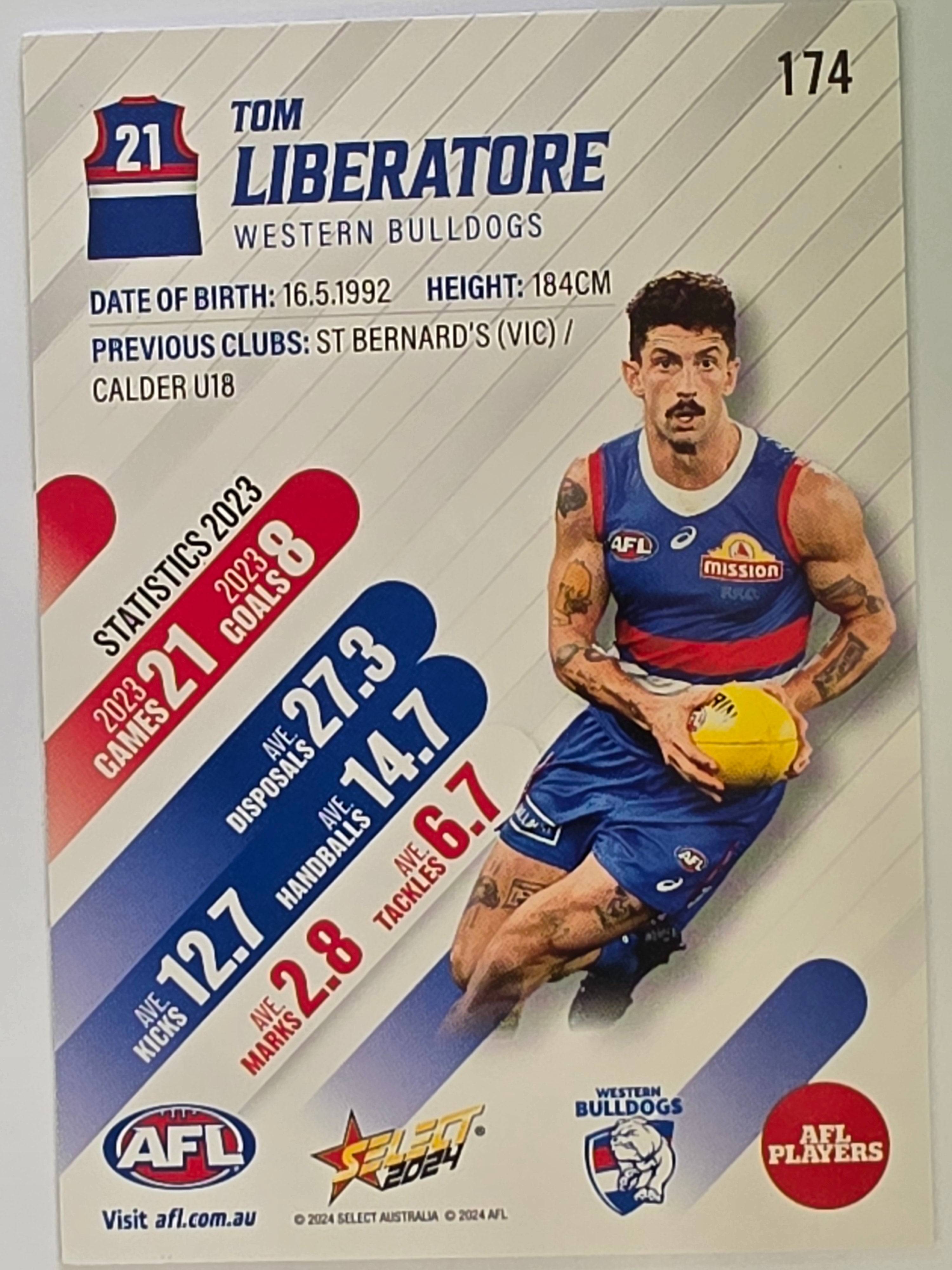 AFL 2024 Footy Stars | Base Card #174 | T. LIBERATORE | Western Bulldogs