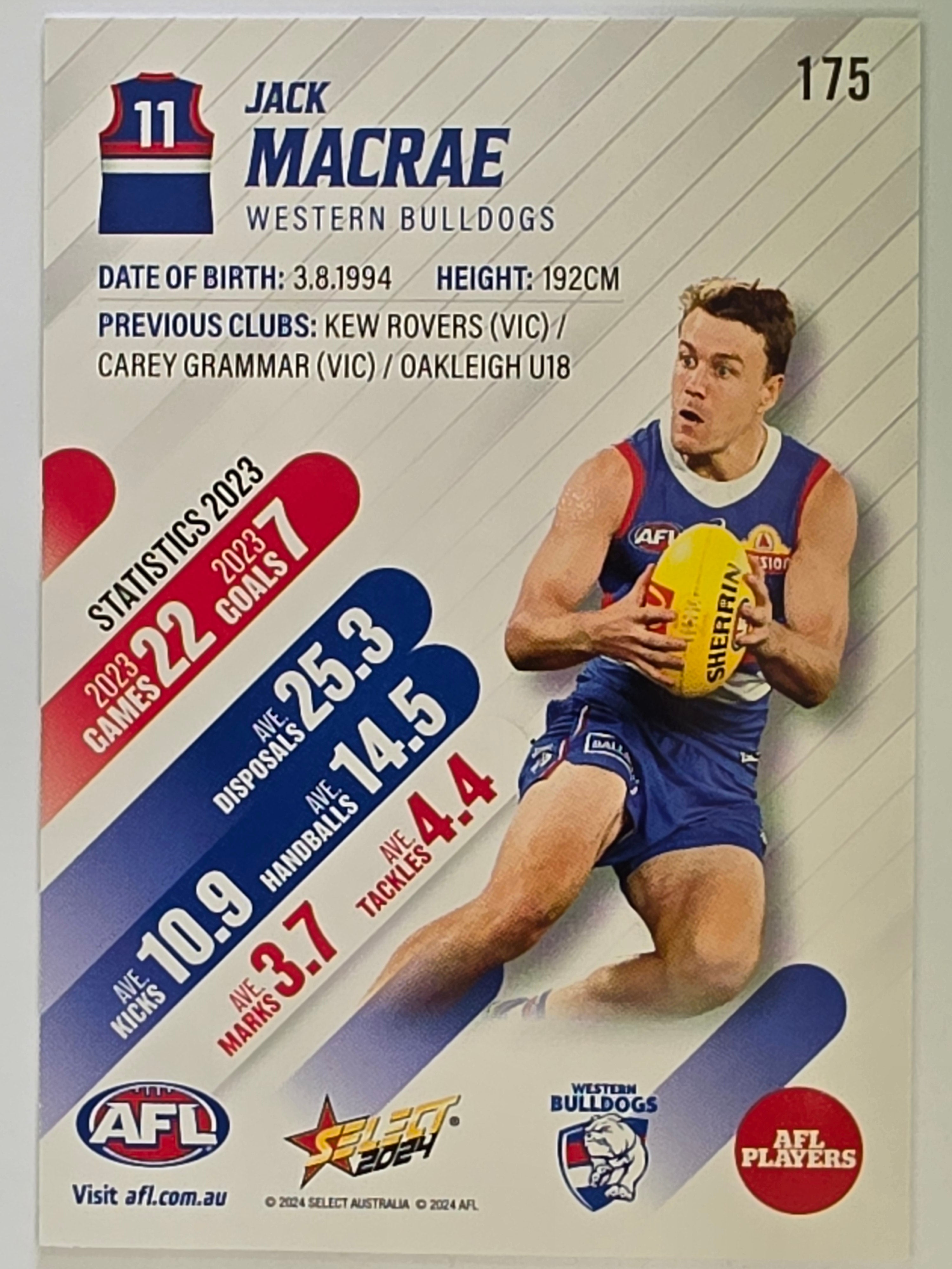 AFL 2024 Footy Stars | Base Card #175 | J. MACRAE | Western Bulldogs