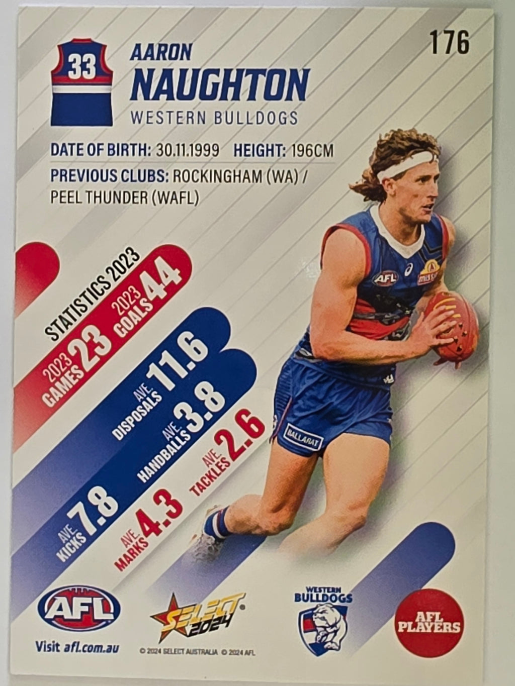 AFL 2024 Footy Stars | Base Card #176 | A. NAUGHTON | Western Bulldogs