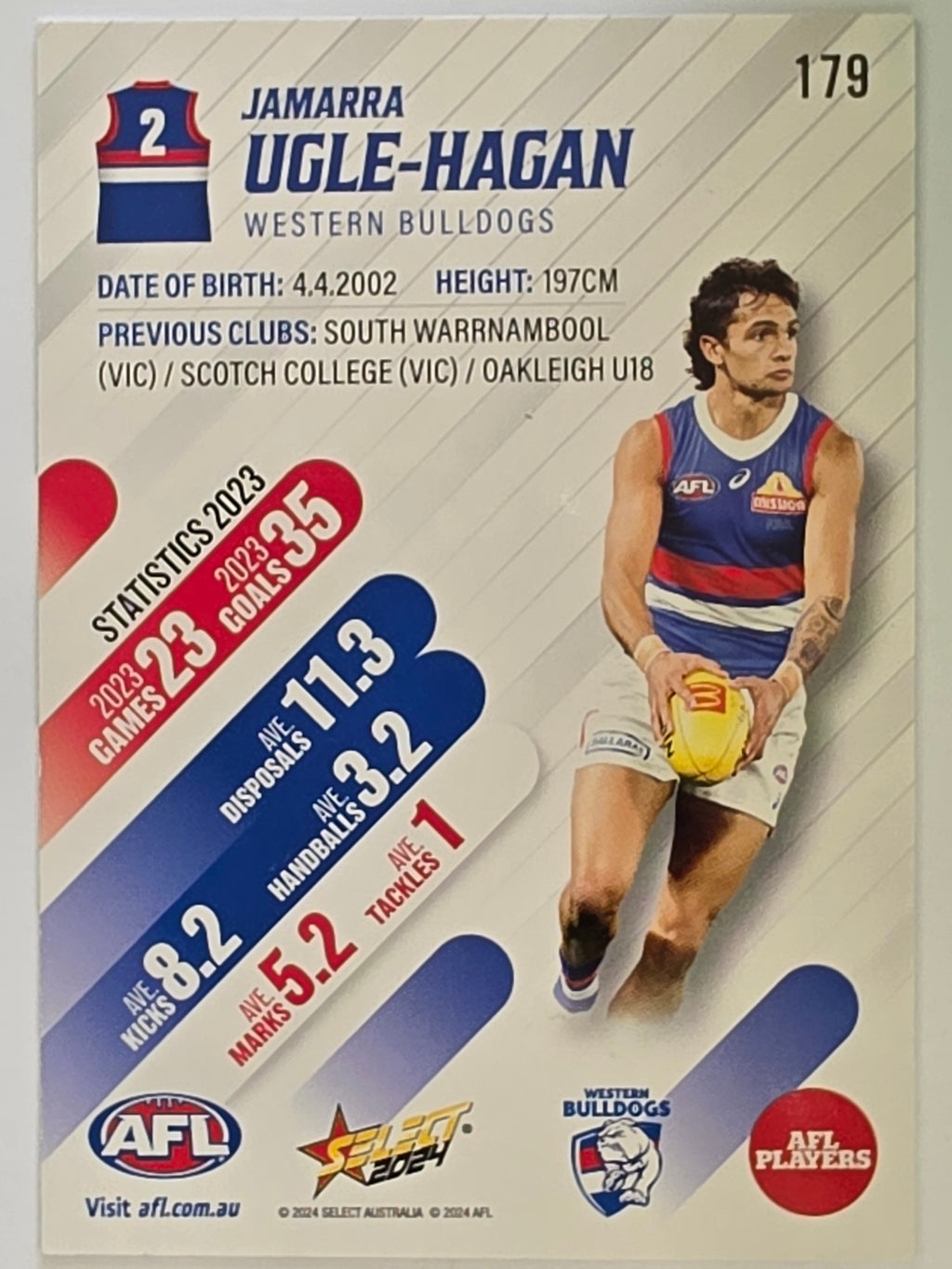 AFL 2024 Footy Stars | Base Card #179 | J. UGLE-HAGAN | Western Bulldogs