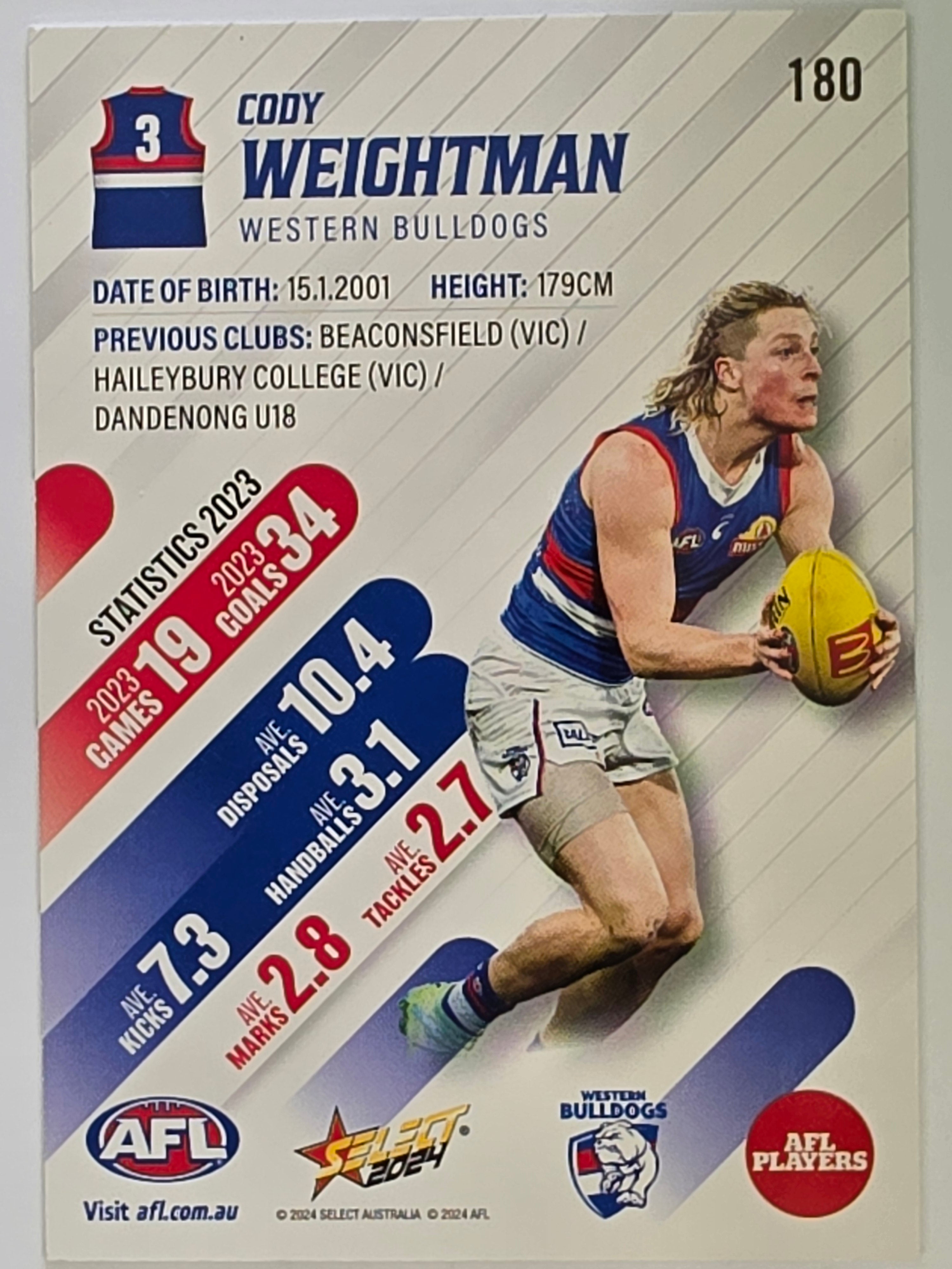 AFL 2024 Footy Stars | Base Card #180 | C. WEIGHTMAN | Western Bulldogs